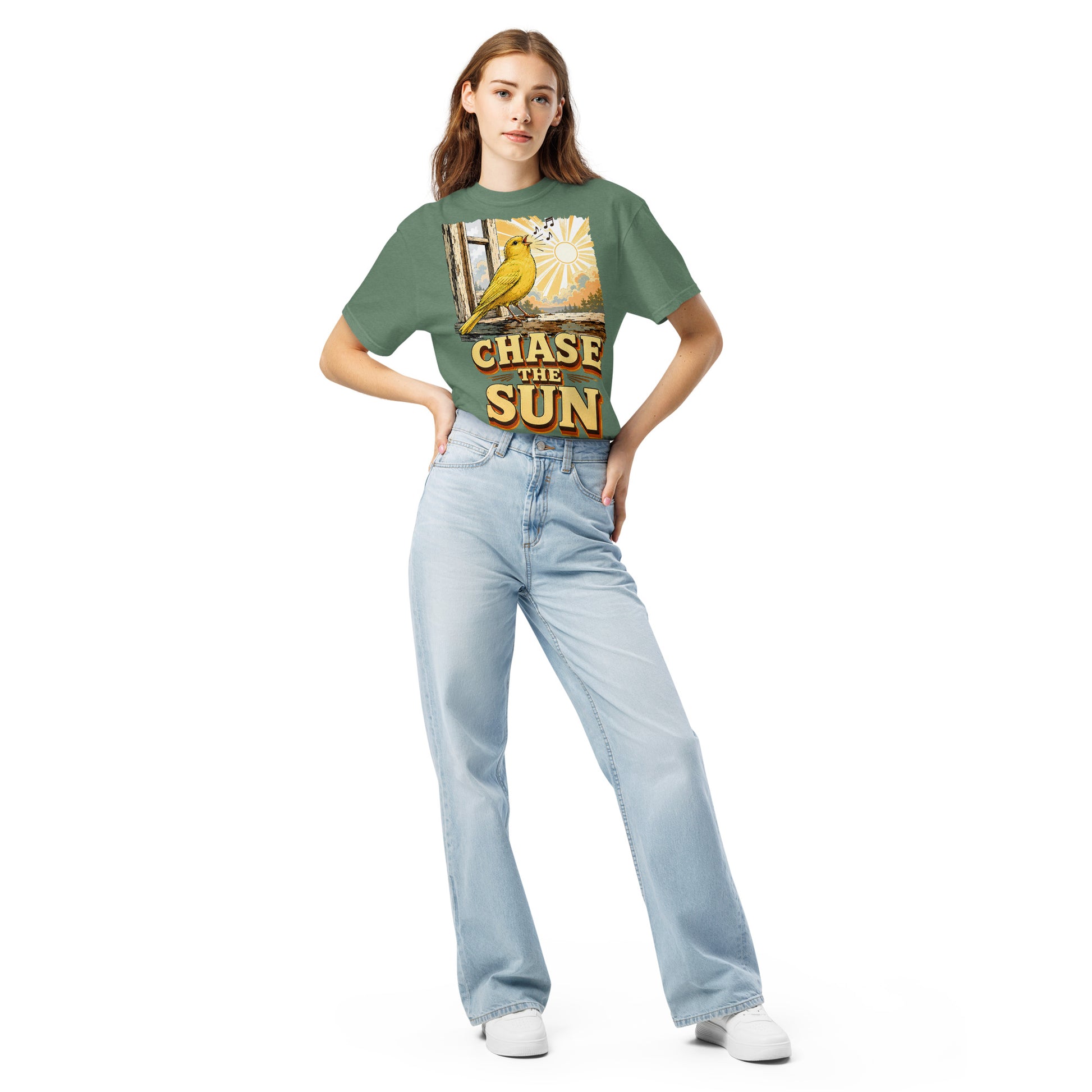 Vintage Chase The Sun Faded Oversized Tee - Retro Canary Lovers T-Shirt T-1 by printfluence.net