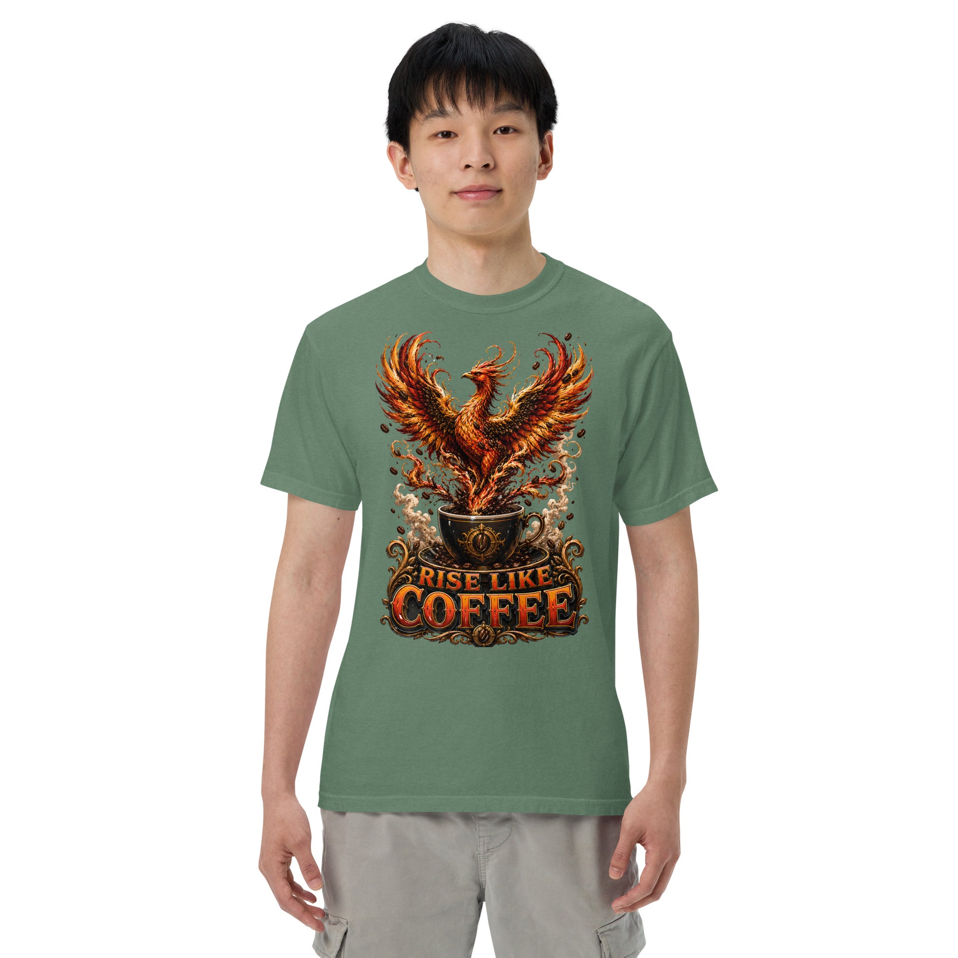 Coffee Lovers Unisex Garment-Dyed Heavyweight T-shirt Rise Like Coffee – Epic Phoenix Graphic Tee by printfluence.net