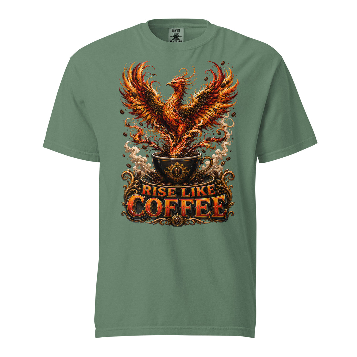 Coffee Lovers Unisex Garment-Dyed Heavyweight T-shirt Rise Like Coffee – Epic Phoenix Graphic Tee by printfluence.net
