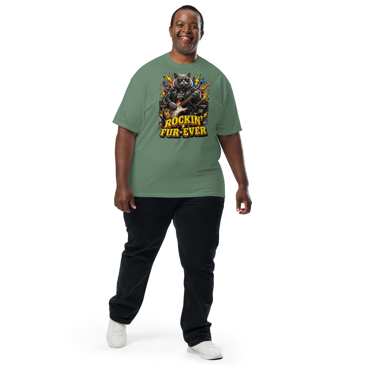 Cat Lovers Unisex Garment-Dyed Heavyweight T-Shirt "Rockin’ Fur-Ever" by printfluence.net