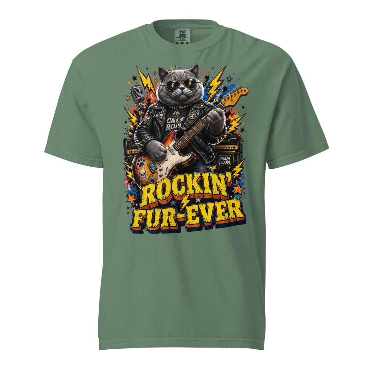 Cat Lovers Unisex Garment-Dyed Heavyweight T-Shirt "Rockin’ Fur-Ever" by printfluence.net
