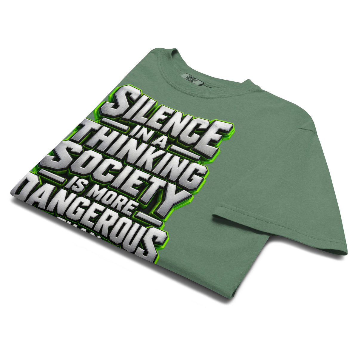 Inspirational Quotes Lovers | Unisex Garment-Dyed Heavyweight T-Shirt — SILENCE IN A THINKING SOCIETY IS MORE DANGEROUS THAN NUCLEAR by printfluence