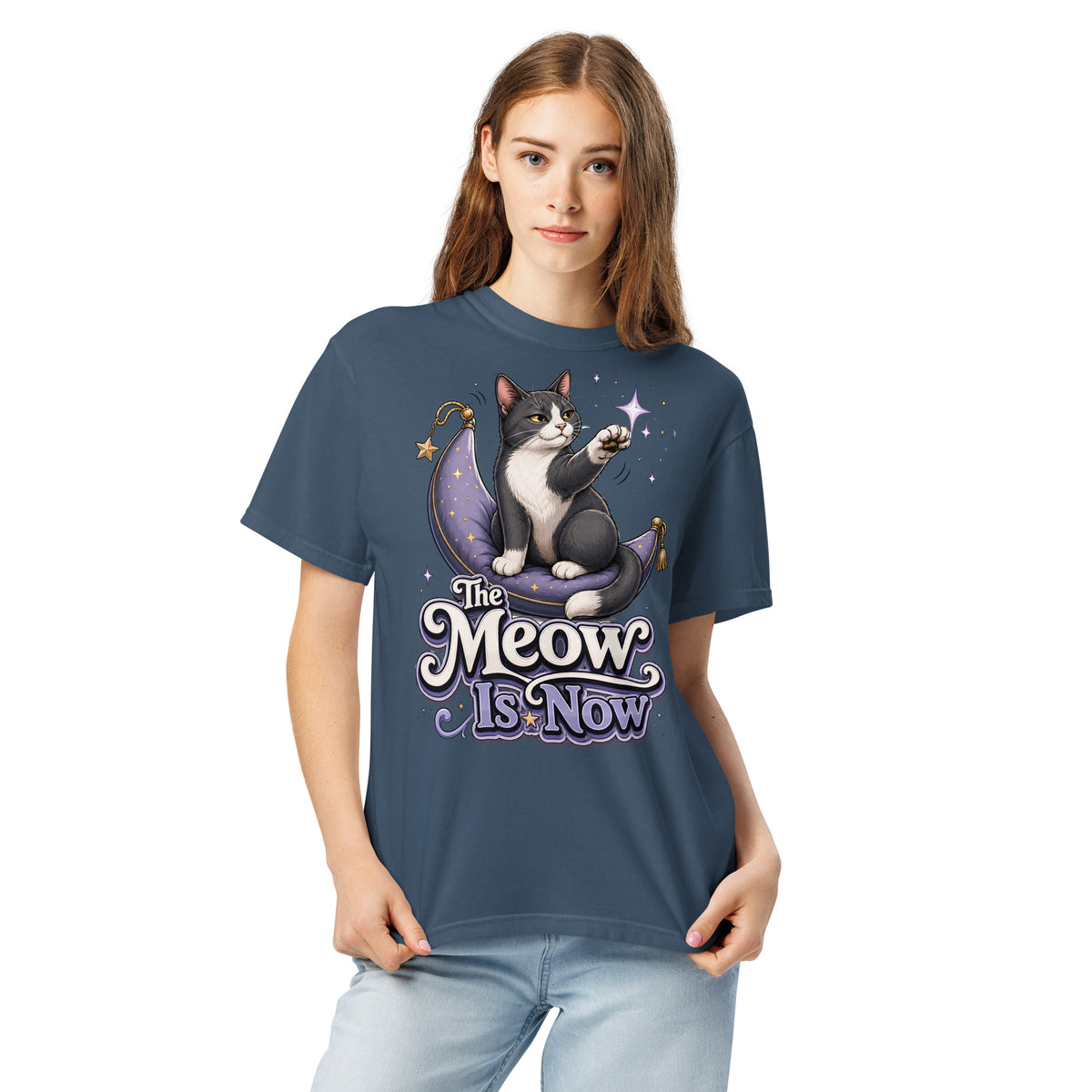 Cat Lovers "The Meow Is Now" Garment-Dyed Heavyweight T-Shirt by printfluence.net