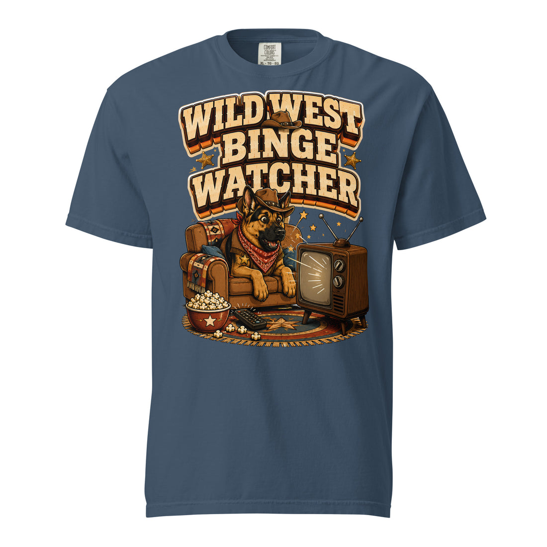 German Shepherd Wild West Binge Watcher Heavyweight T-Shirt by printfluence.net