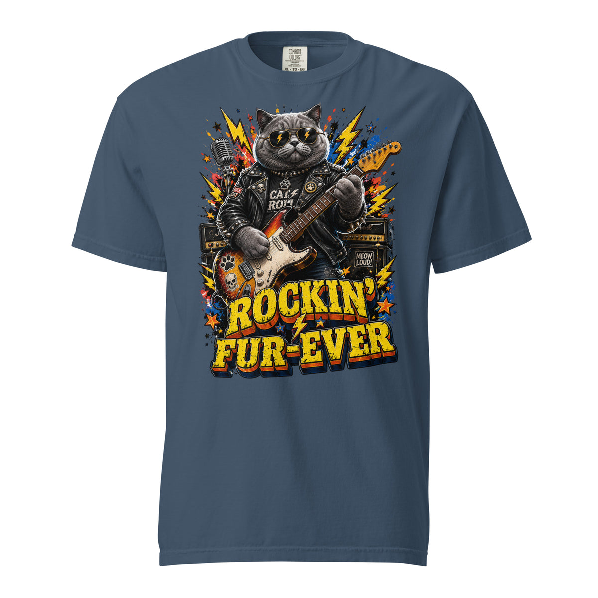 Cat Lovers Unisex Garment-Dyed Heavyweight T-Shirt "Rockin’ Fur-Ever" by printfluence.net