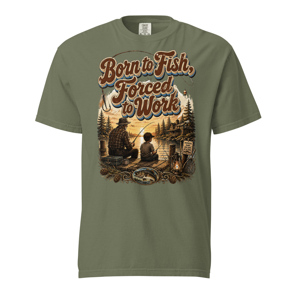 Fishing Lovers | Unisex Garment-Dyed Heavyweight T-Shirt — Born to Fish, Forced to Work by printfluence
