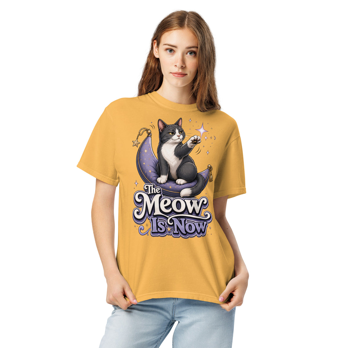 Cat Lovers "The Meow Is Now" Garment-Dyed Heavyweight T-Shirt by printfluence.net