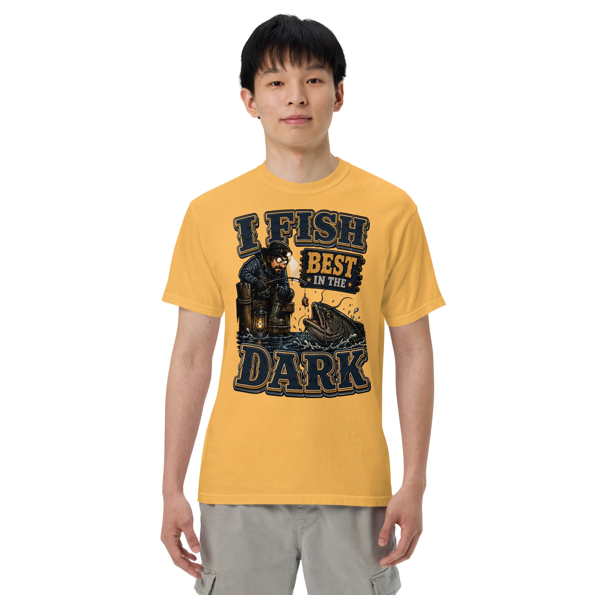 I Fish Best In The Dark Heavyweight Tee | Fishing Lovers Gift by printfluence.net