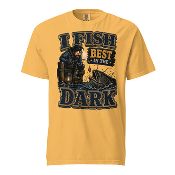 I Fish Best In The Dark Heavyweight Tee | Fishing Lovers Gift by printfluence.net