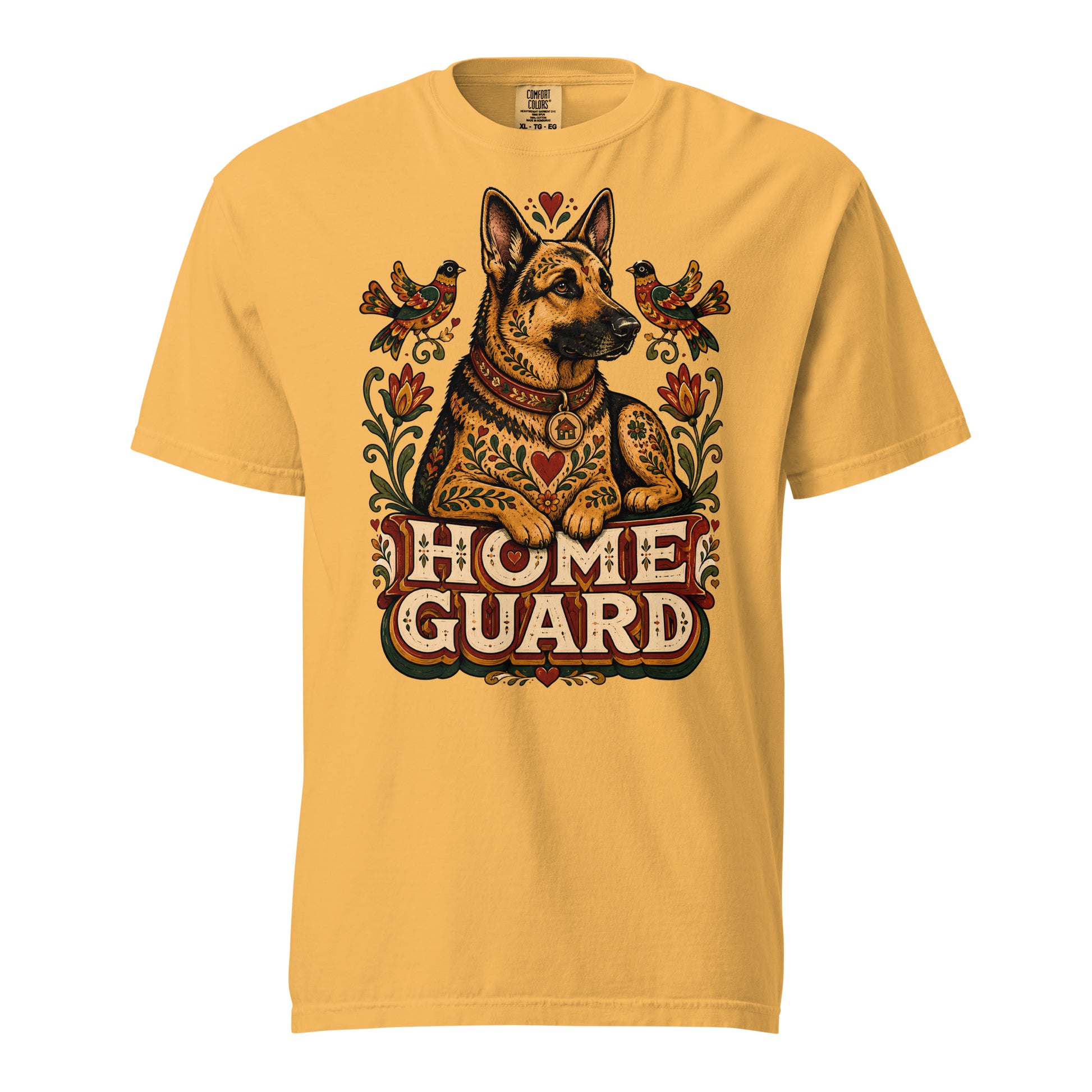 German Shepherd Lovers Unisex Garment-Dyed T-Shirt | Folk Art "Home Guard" Graphic Apparel by printfluence.net