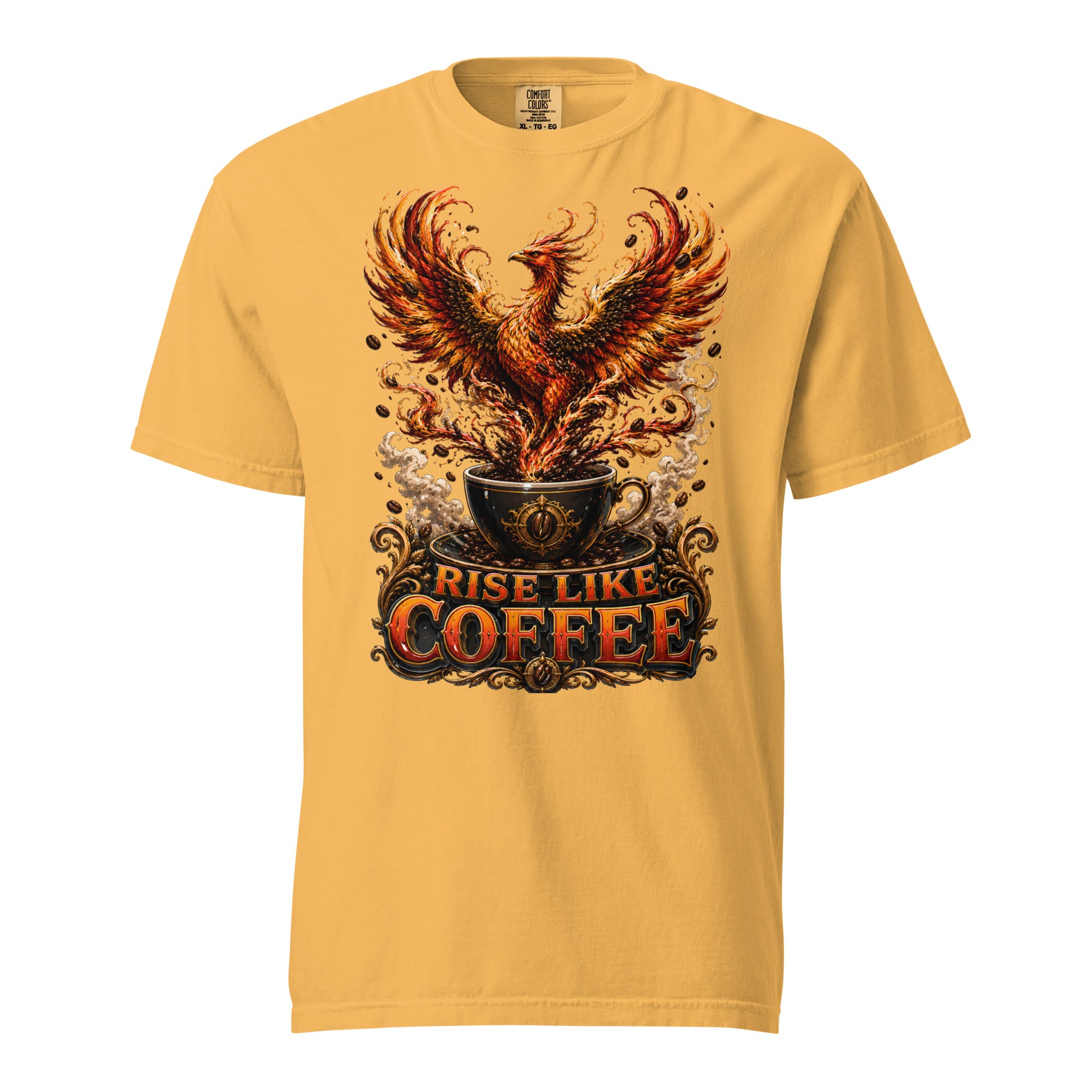 Coffee Lovers Unisex Garment-Dyed Heavyweight T-shirt Rise Like Coffee – Epic Phoenix Graphic Tee by printfluence.net