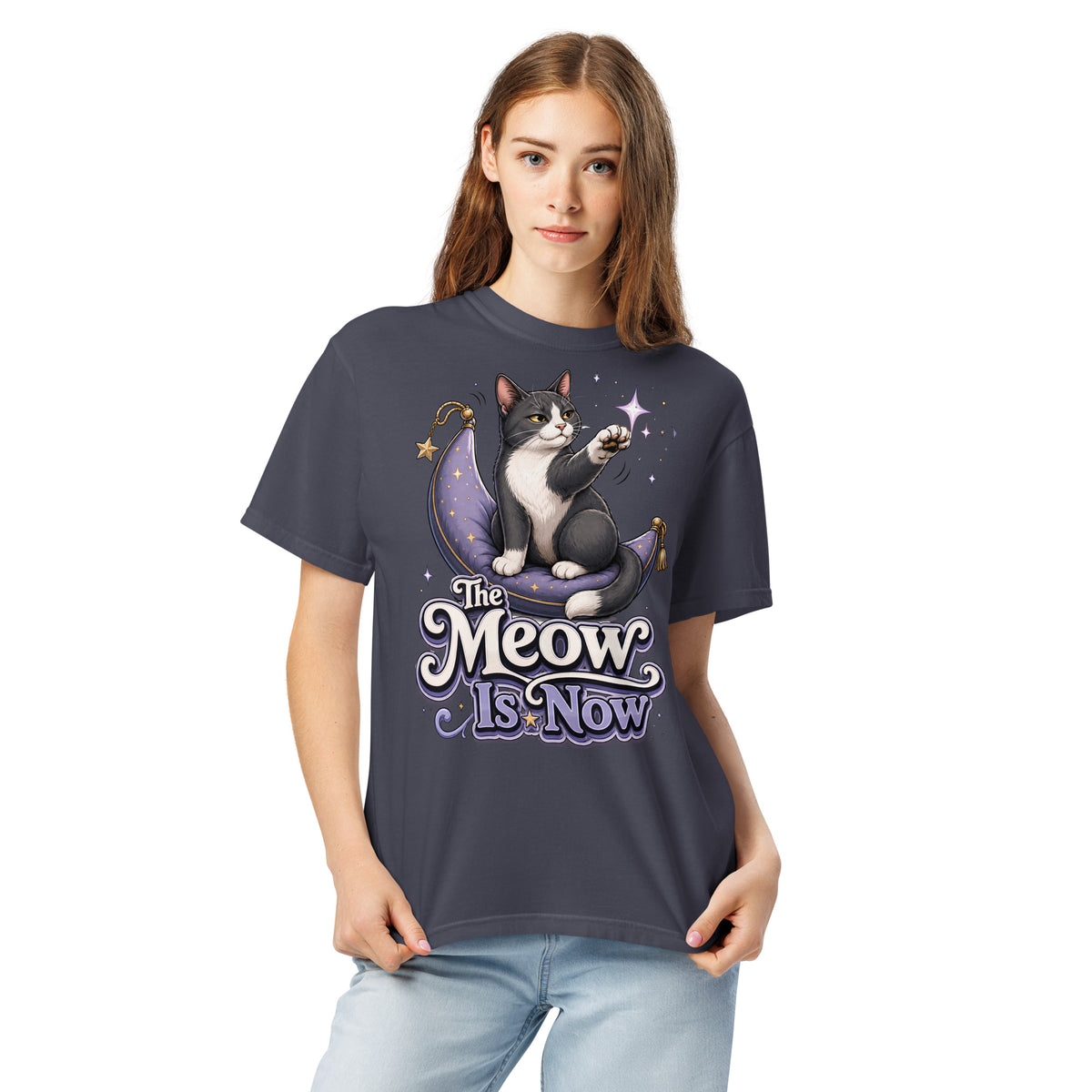 Cat Lovers "The Meow Is Now" Garment-Dyed Heavyweight T-Shirt by printfluence.net