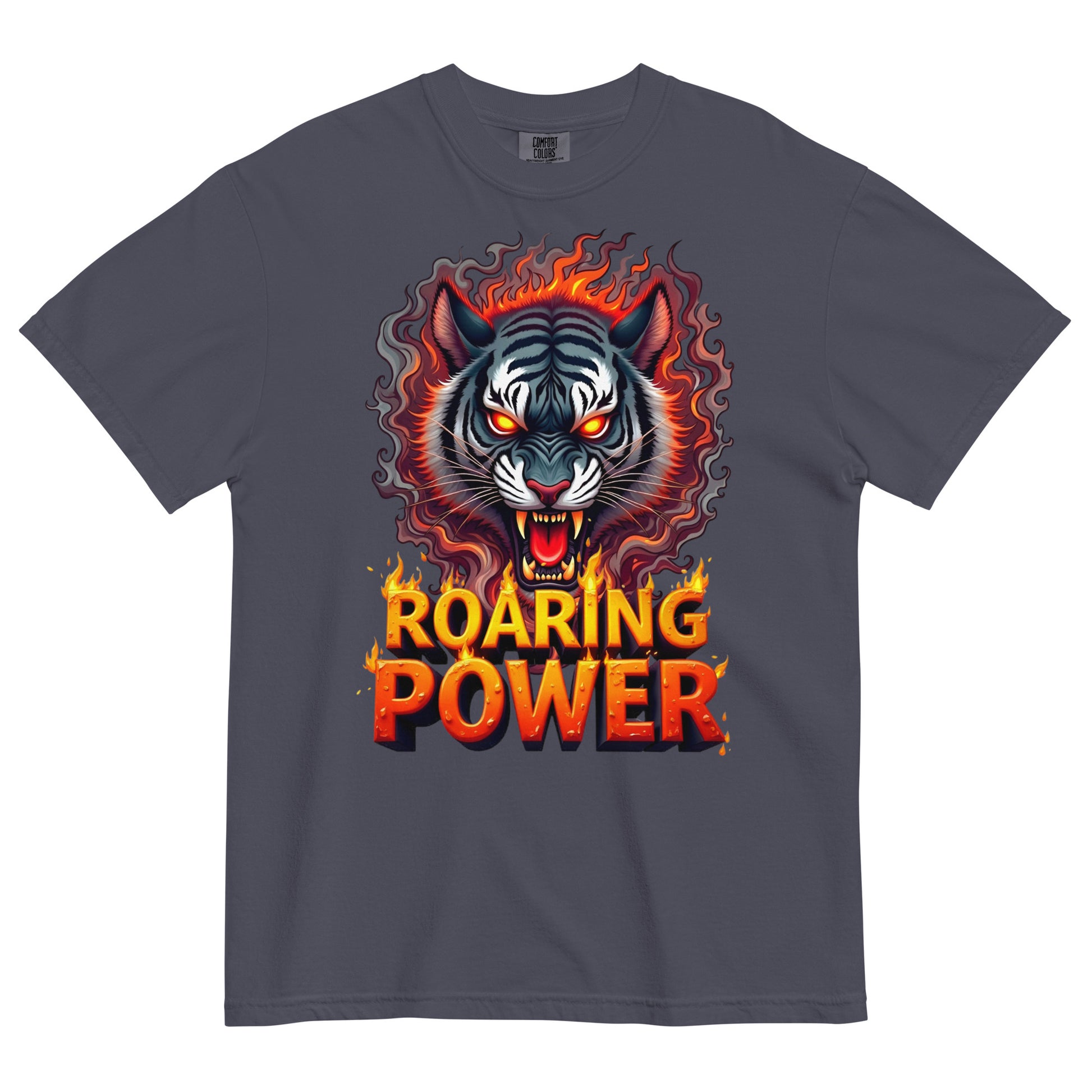 Unisex garment-dyed heavyweight t-shirt - Roaring Power Tiger Heavyweight Tee – Fierce Garment-Dyed Unisex by printfluence.net