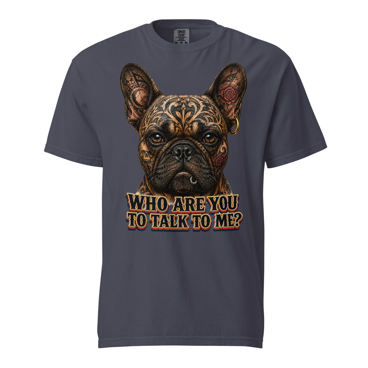 Edgy Frenchie Heavyweight Tee - Garment Dyed French Bulldog Lovers T-Shirt T-1 by printfluence.net