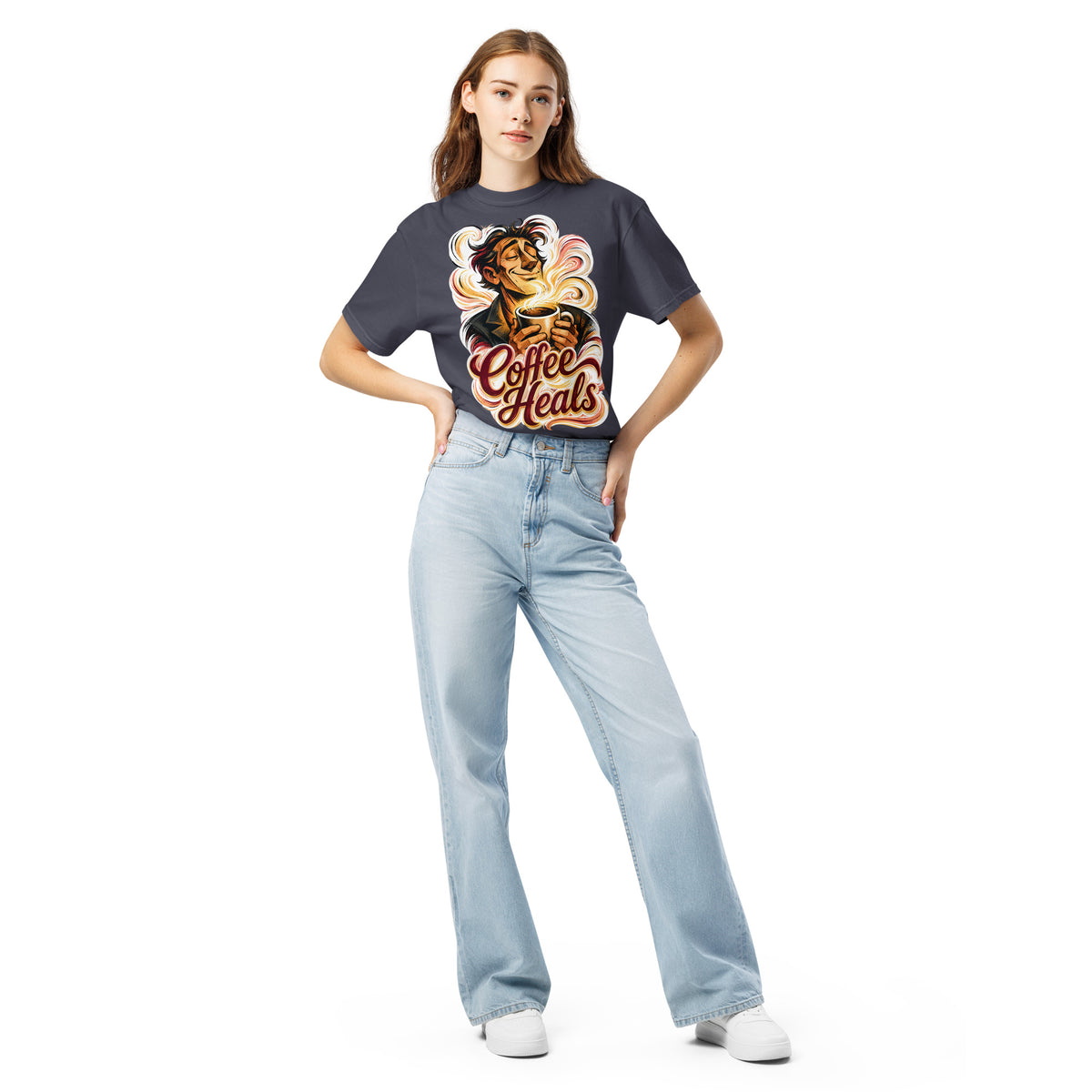 Coffee Lovers Unisex Garment-Dyed Heavyweight T-shirt Coffee Heals – Soulful Morning Motivation Graphic Tee by printfluence.net