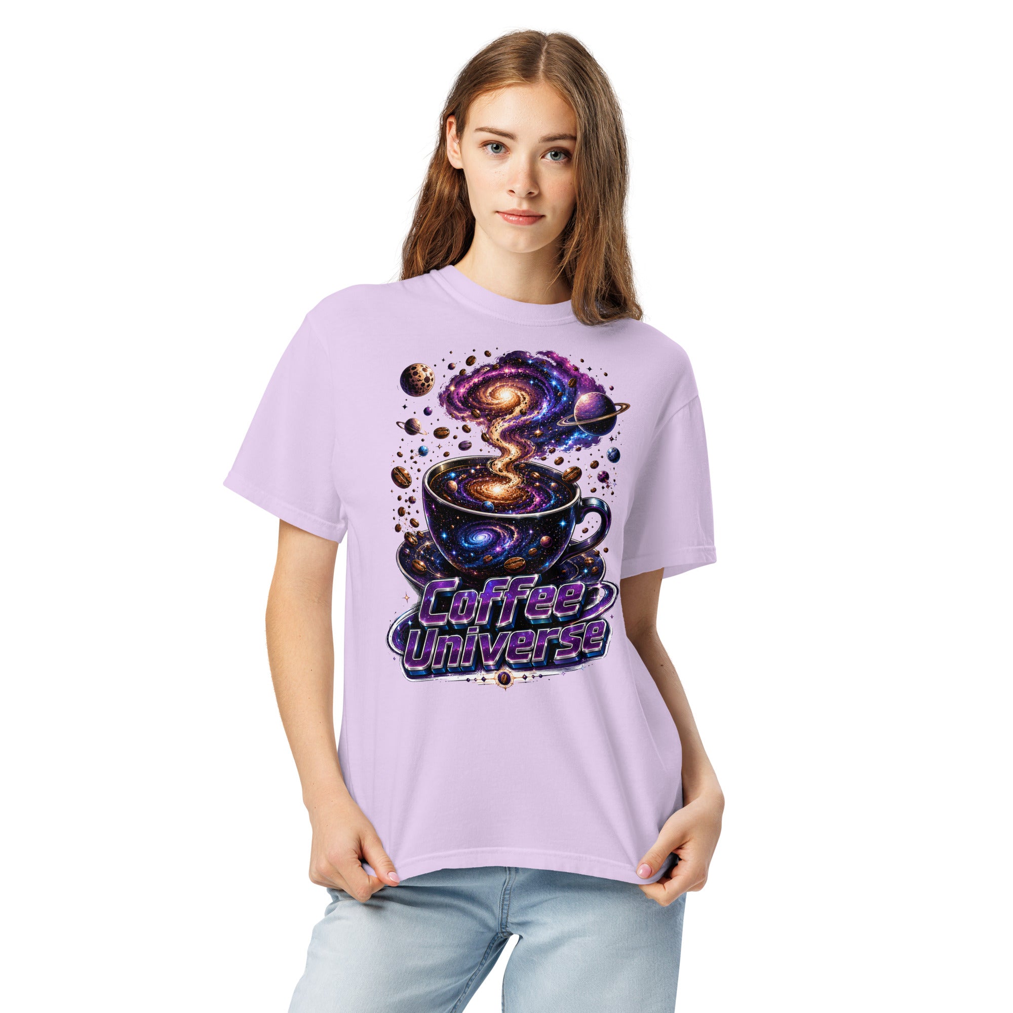 Coffee Lovers Unisex Garment-Dyed Heavyweight T-Shirt Coffee Universe – Cosmic Galaxy & Coffee Bean Graphic Tee by printfluence.net