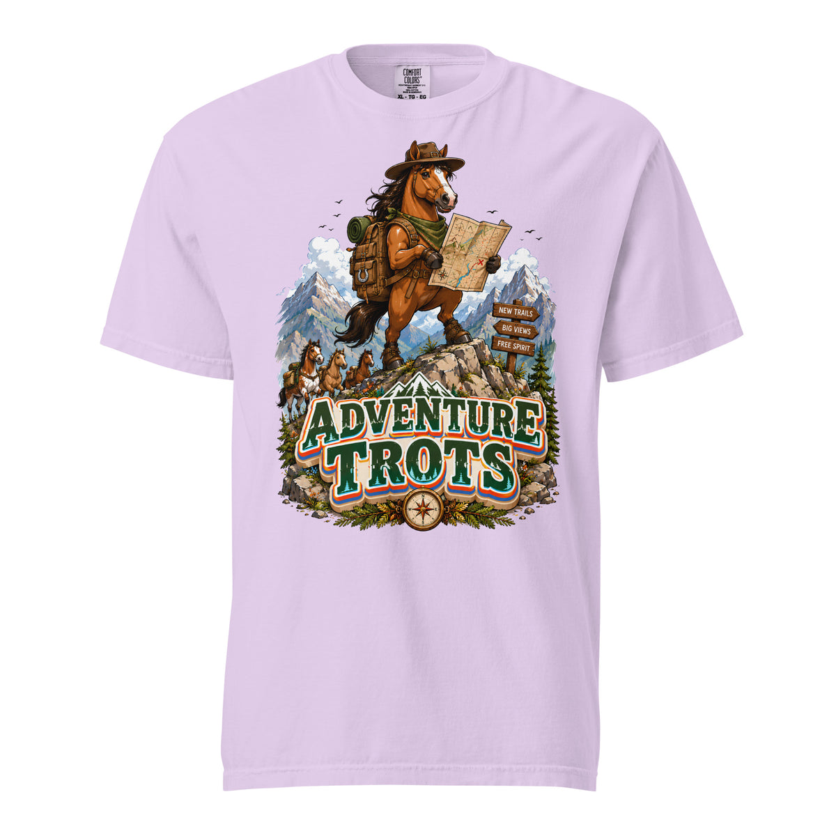 Adventure Trots Premium Tee | Epic Horse Lover's Hiking & Trail Graphic T-Shirt by printfluence.net