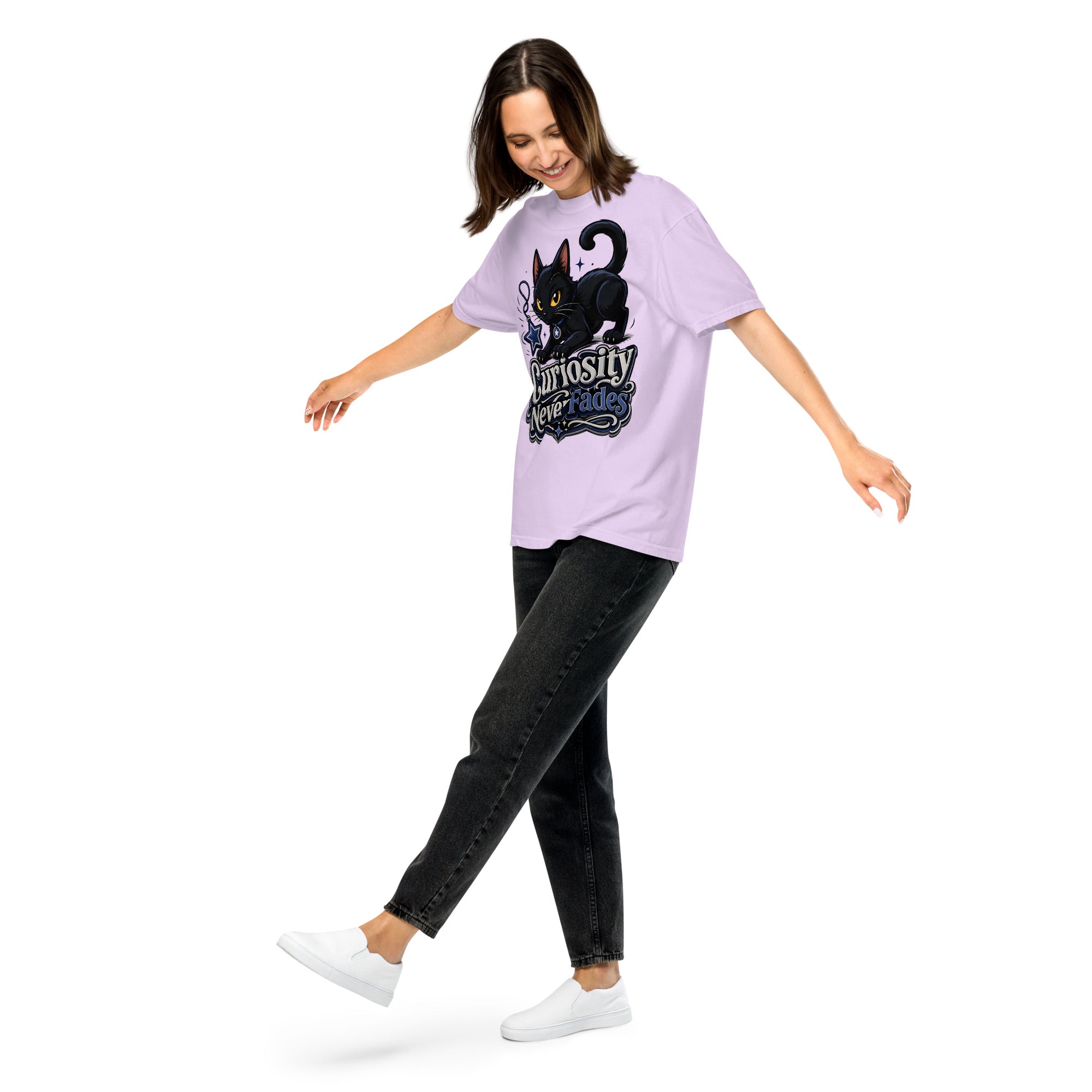 Curiosity Never Fades Cat Lovers Heavyweight Tee by printfluence.net