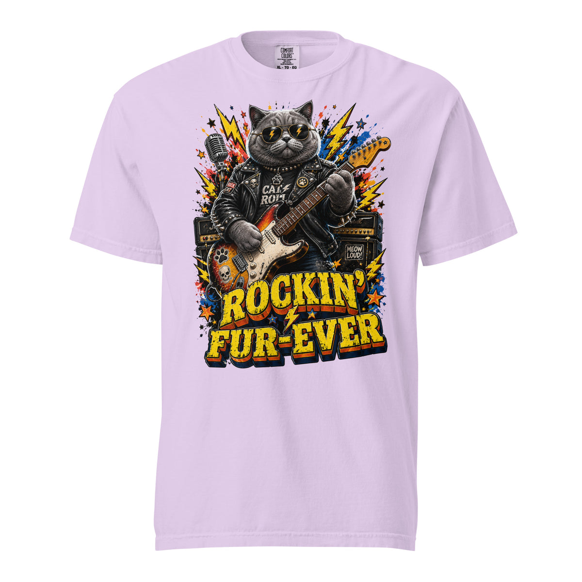 Cat Lovers Unisex Garment-Dyed Heavyweight T-Shirt "Rockin’ Fur-Ever" by printfluence.net