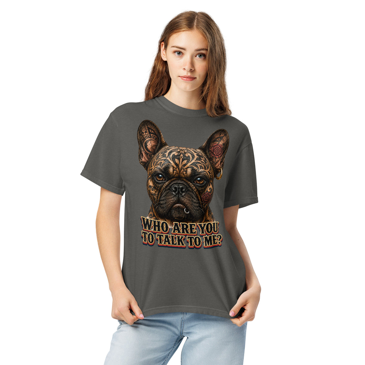 Edgy Frenchie Heavyweight Tee - Garment Dyed French Bulldog Lovers T-Shirt T-1 by printfluence.net
