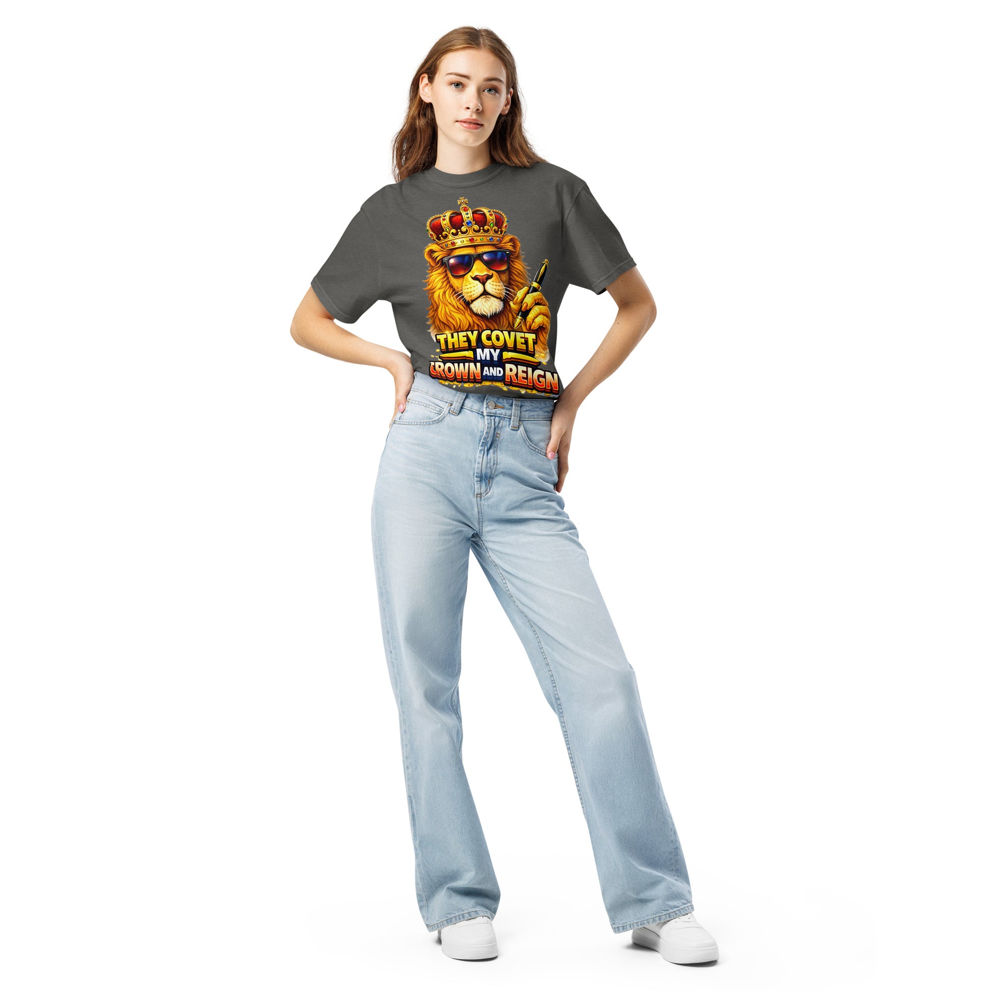Unisex garment-dyed heavyweight t-shirt - King of the Reign Lion Graphic Tee – Heavyweight Vintage Urban Streetwear by printfluence.net