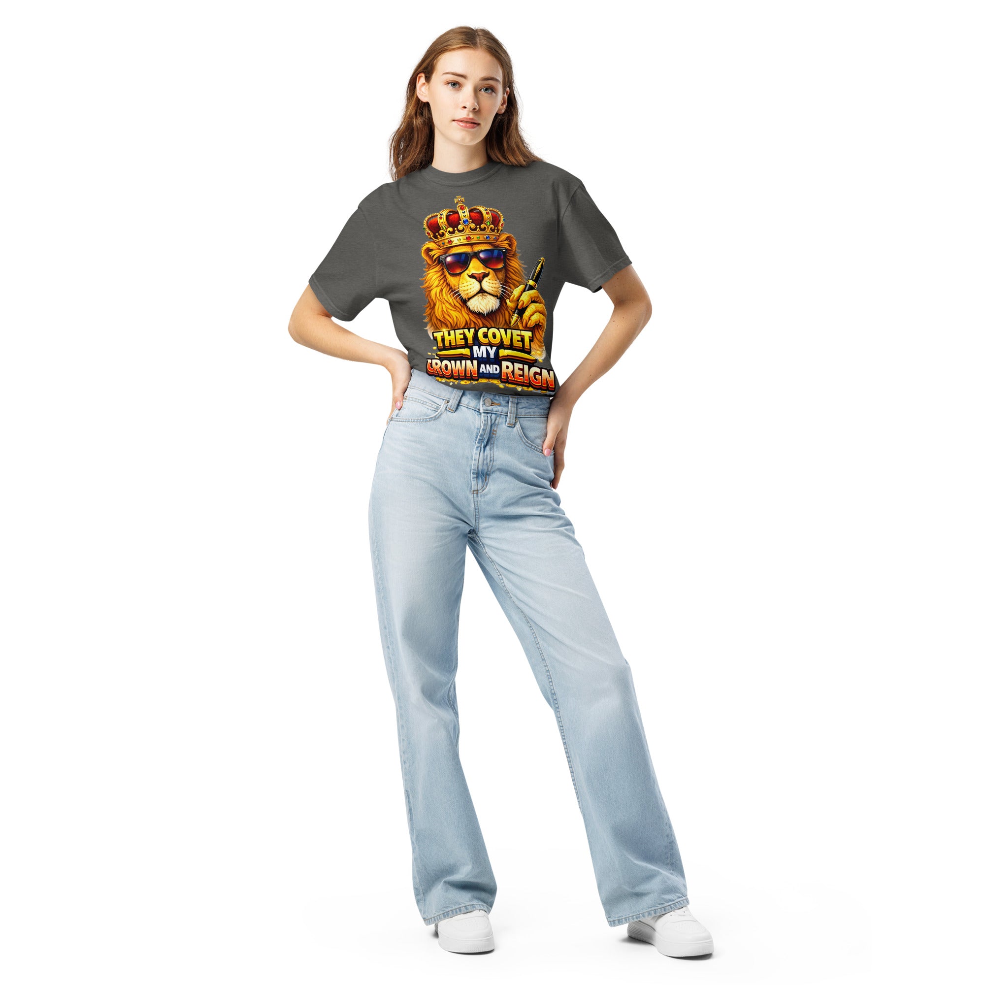 Unisex garment-dyed heavyweight t-shirt - King of the Reign Lion Graphic Tee – Heavyweight Vintage Urban Streetwear by printfluence.net