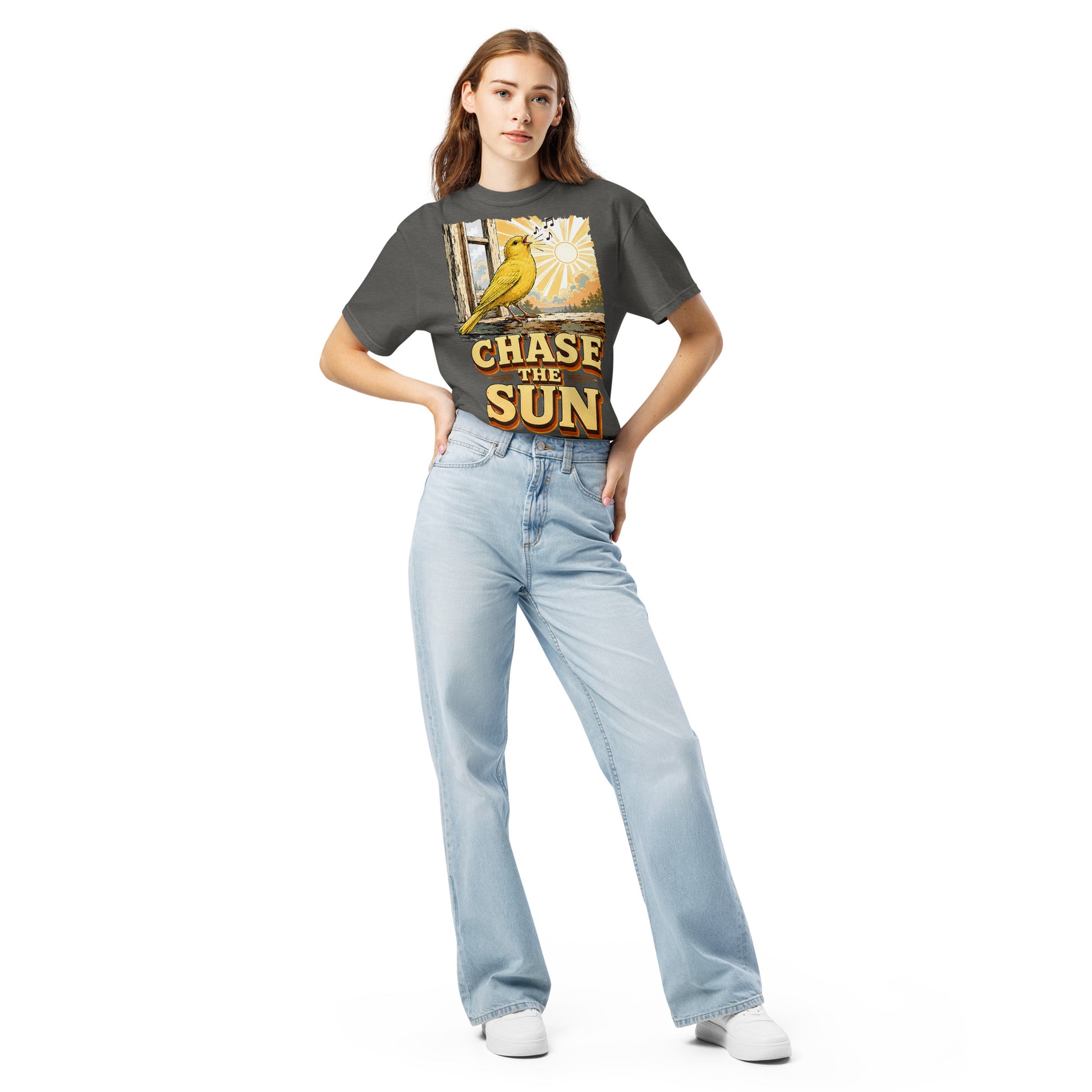 Vintage Chase The Sun Faded Oversized Tee - Retro Canary Lovers T-Shirt T-1 by printfluence.net