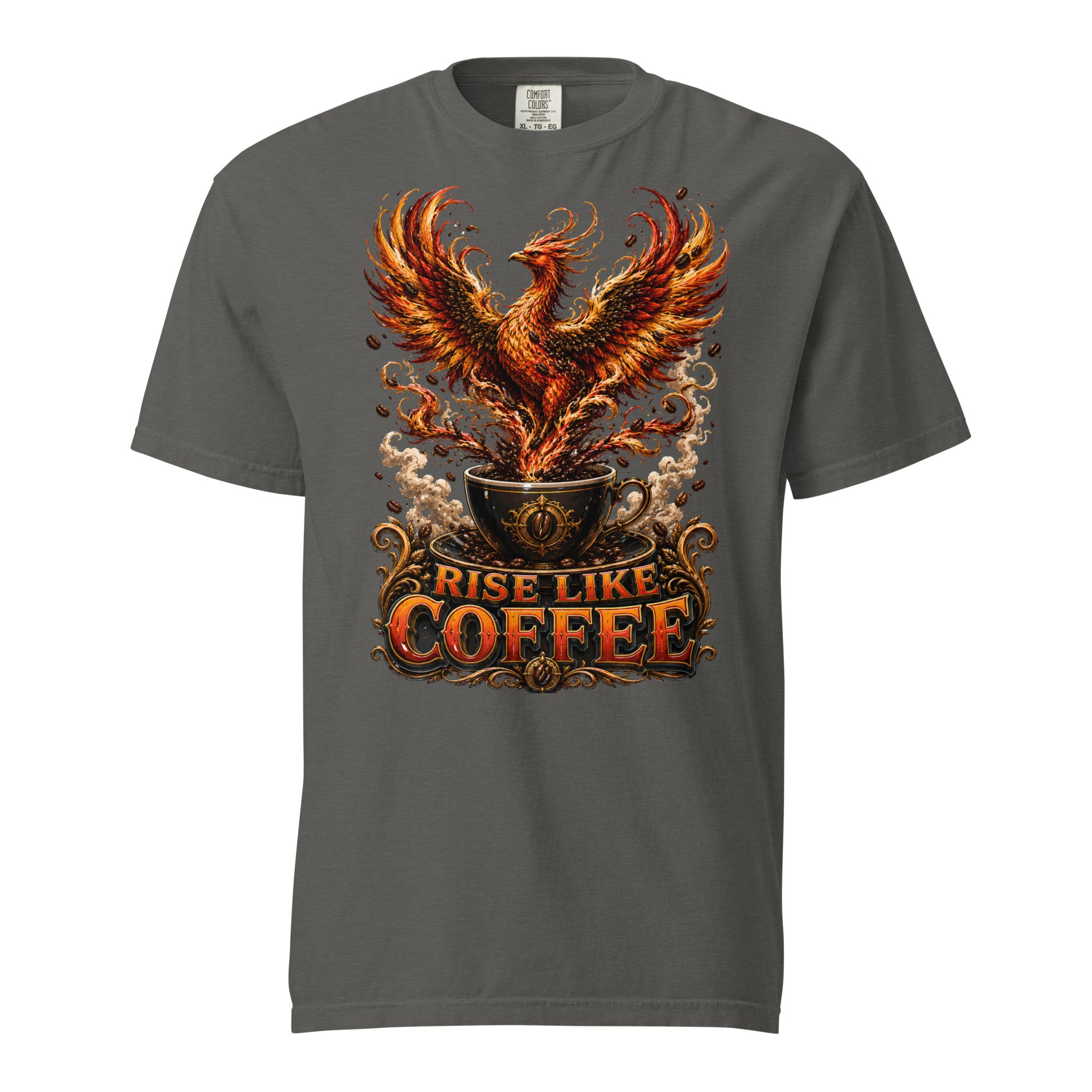 Coffee Lovers Unisex Garment-Dyed Heavyweight T-shirt Rise Like Coffee – Epic Phoenix Graphic Tee by printfluence.net