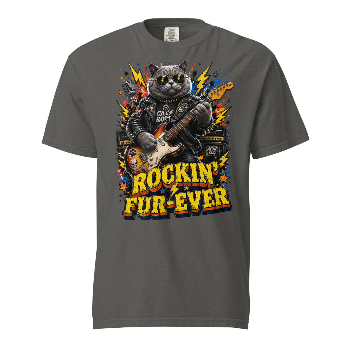 Cat Lovers Unisex Garment-Dyed Heavyweight T-Shirt "Rockin’ Fur-Ever" by printfluence.net