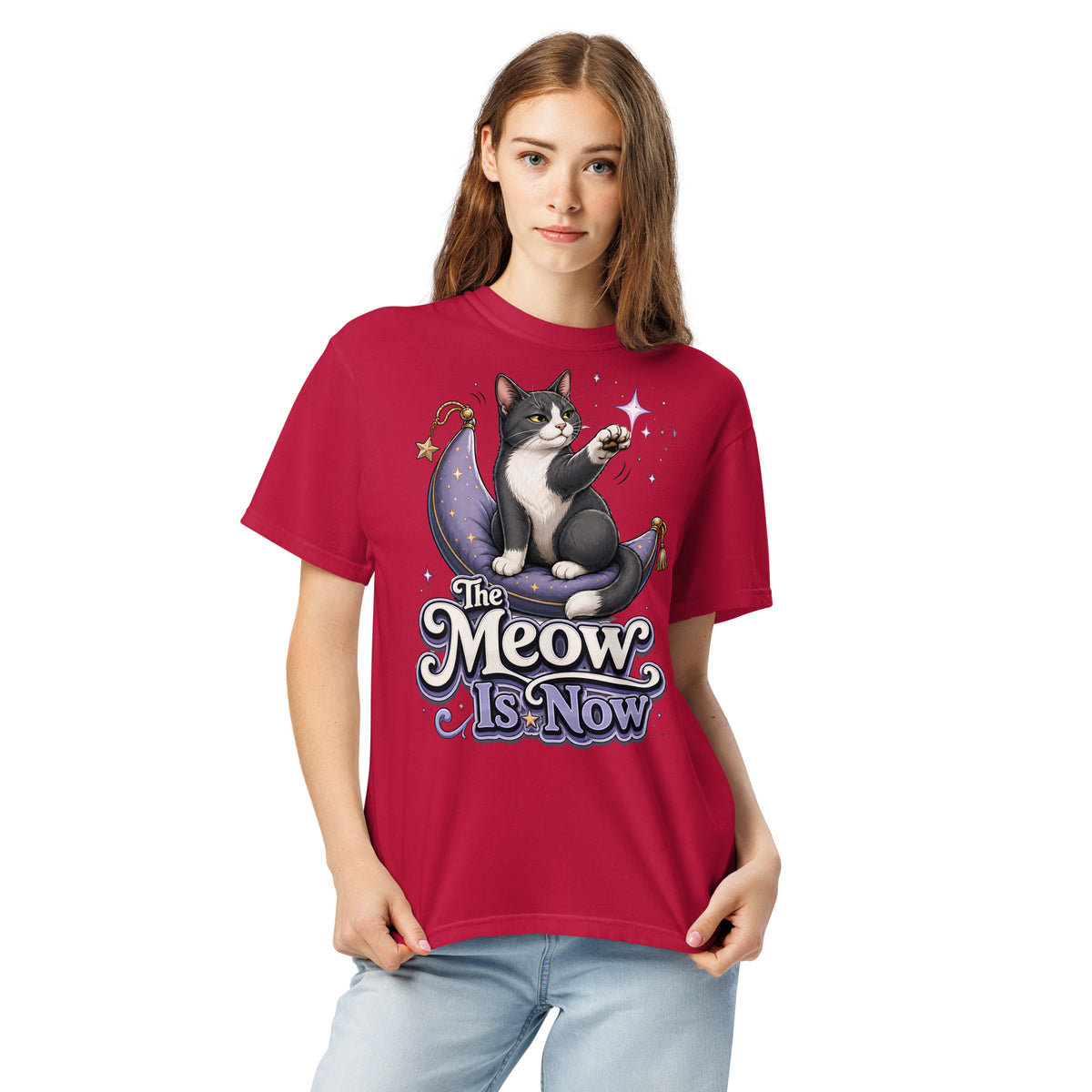 Cat Lovers "The Meow Is Now" Garment-Dyed Heavyweight T-Shirt by printfluence.net