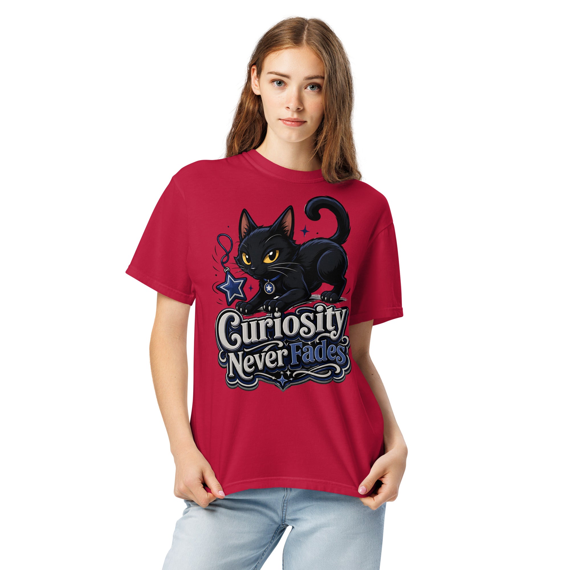 Curiosity Never Fades Cat Lovers Heavyweight Tee by printfluence.net