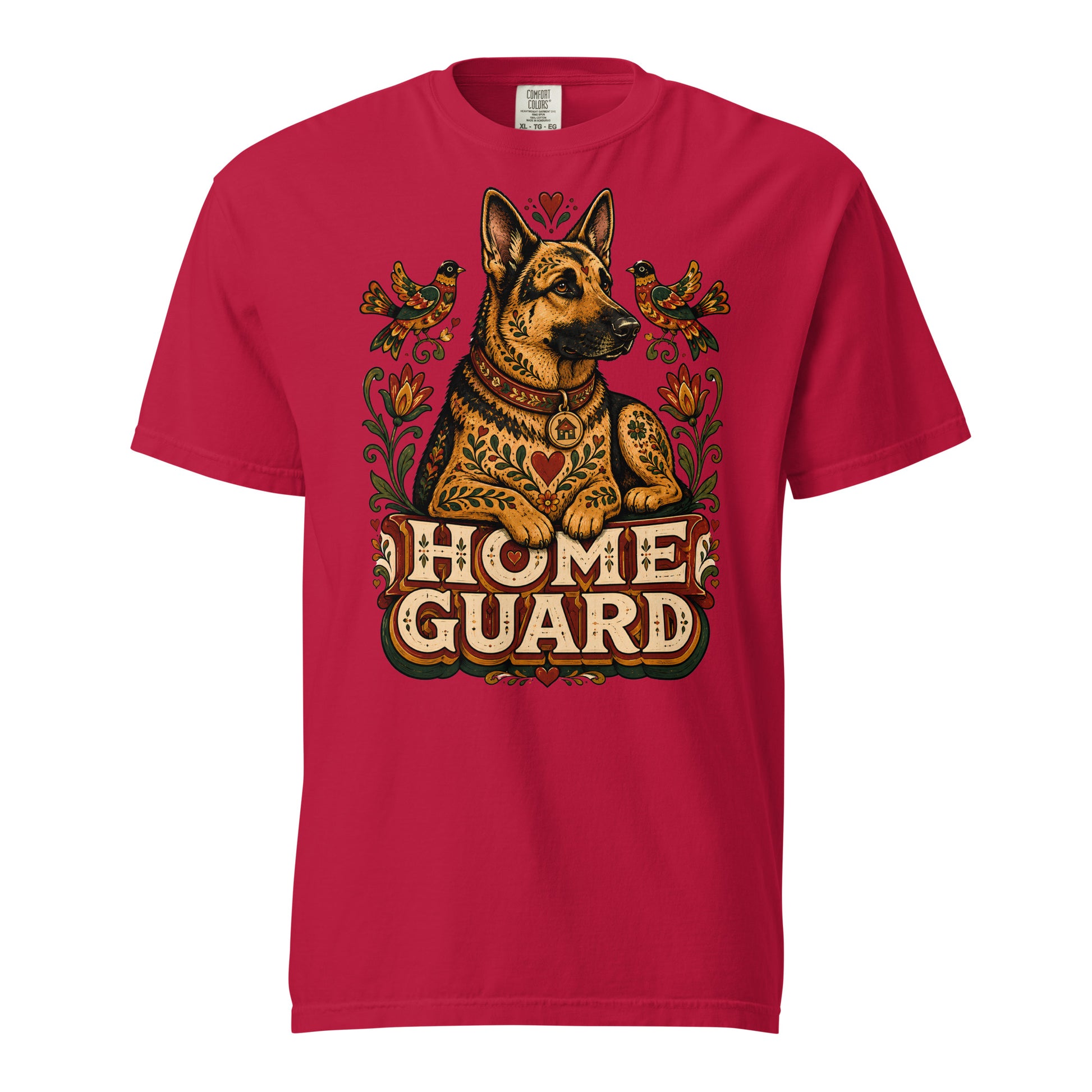 German Shepherd Lovers Unisex Garment-Dyed T-Shirt | Folk Art "Home Guard" Graphic Apparel by printfluence.net