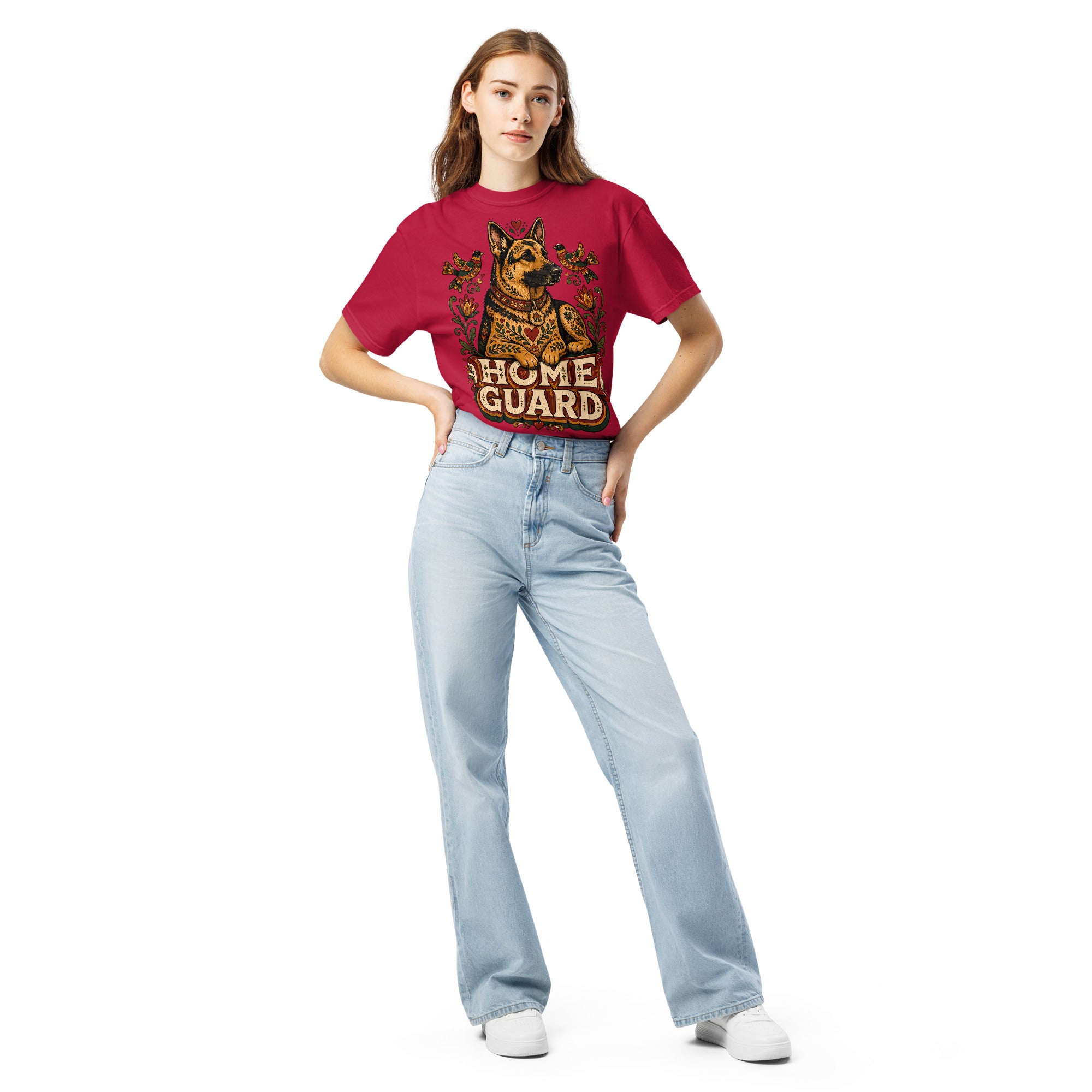 German Shepherd Lovers Unisex Garment-Dyed T-Shirt | Folk Art "Home Guard" Graphic Apparel by printfluence.net