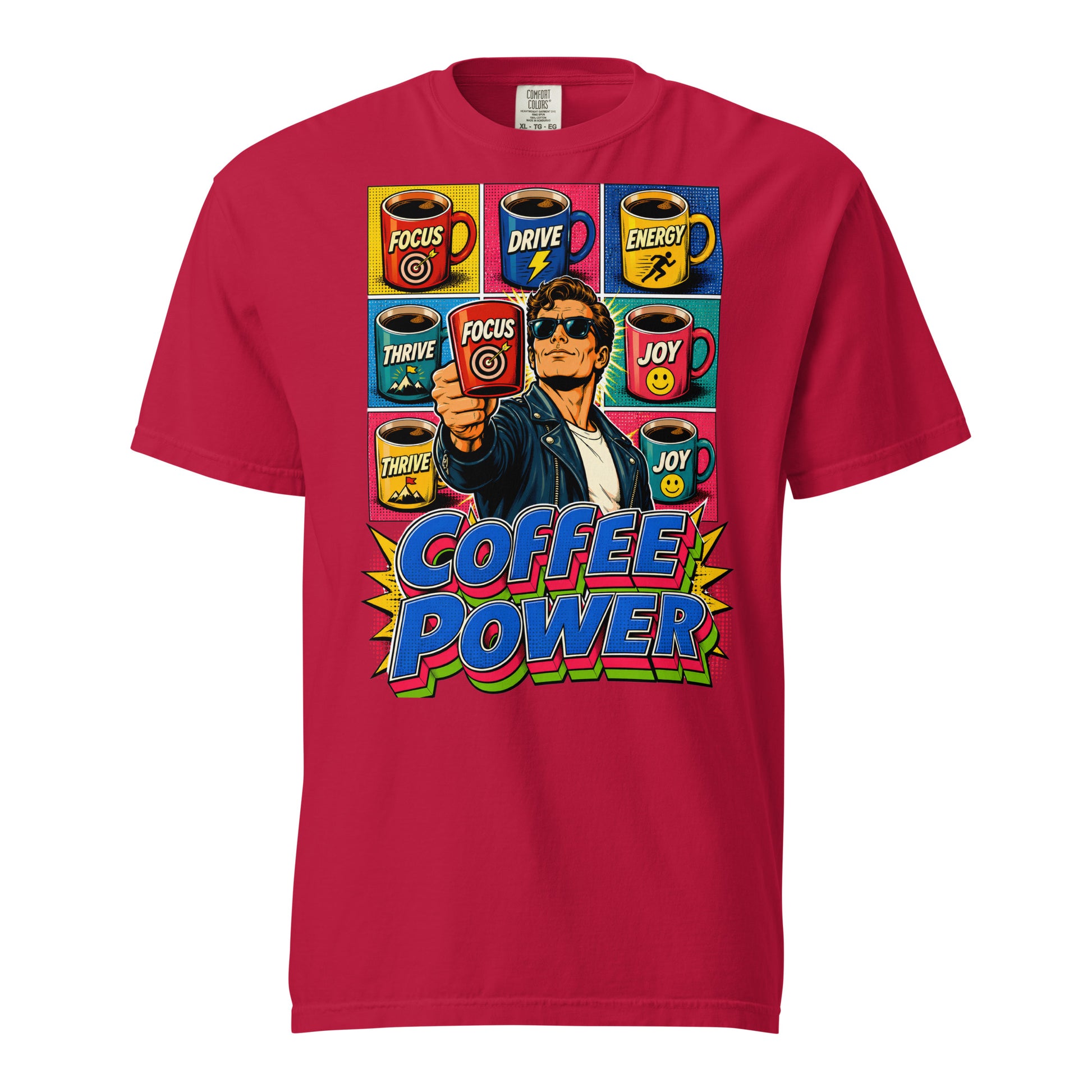 Coffee Lovers Unisex Garment-Dyed Heavyweight T-shirt Coffee Power – Retro Pop Art Motivational Graphic Tee by printfluence.net