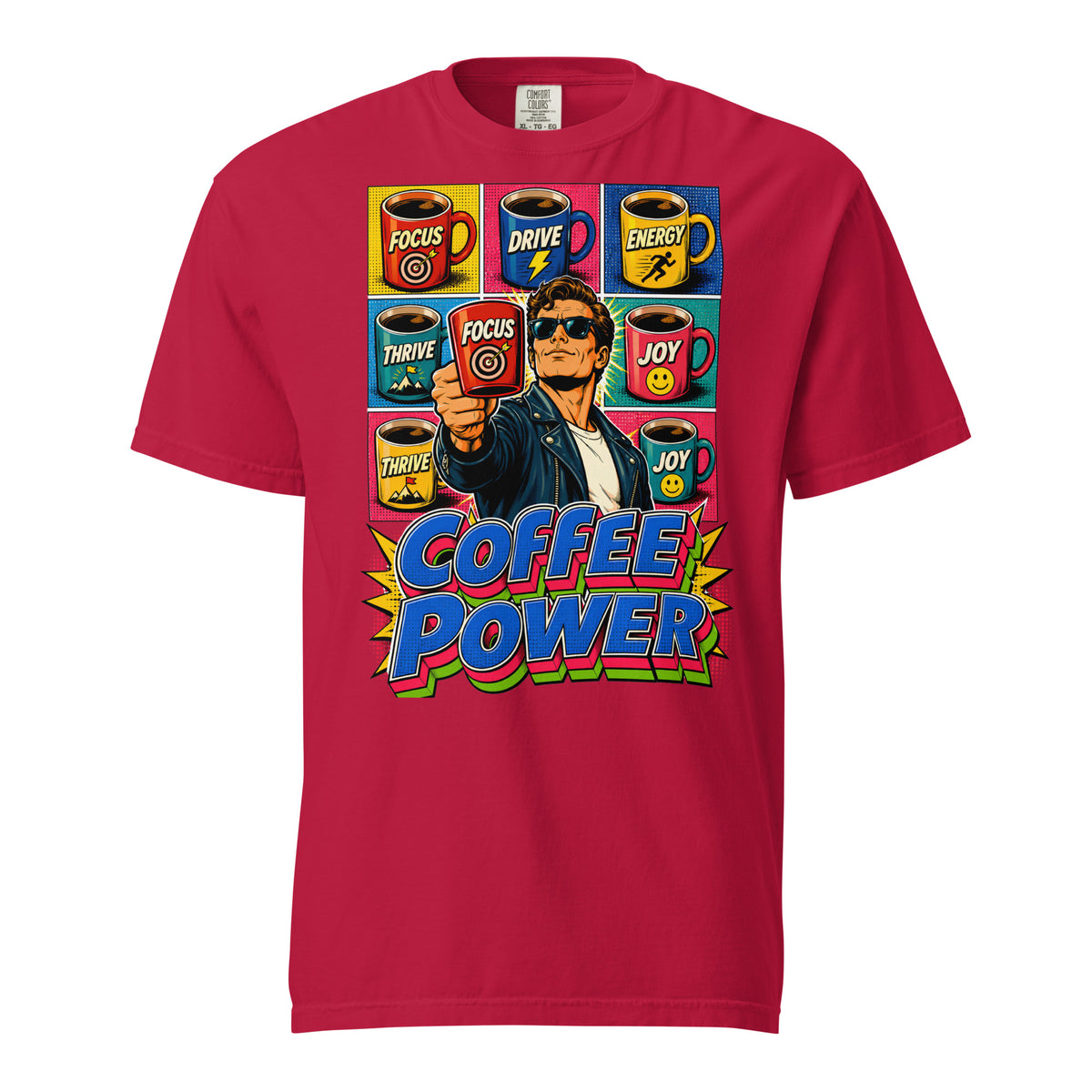 Coffee Lovers Unisex Garment-Dyed Heavyweight T-shirt Coffee Power – Retro Pop Art Motivational Graphic Tee by printfluence.net