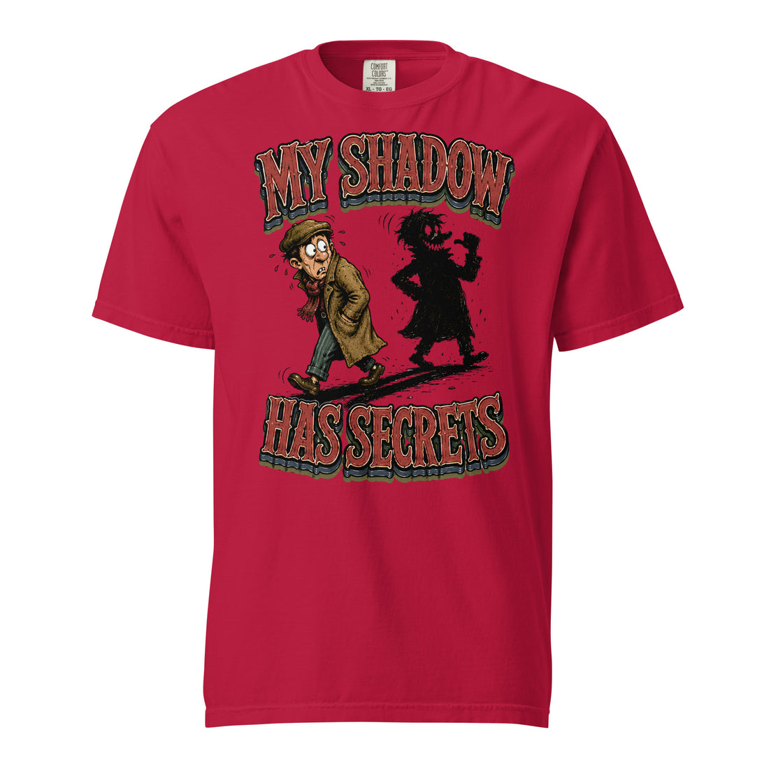 Horror & Mystery Lovers Unisex Garment-Dyed Heavyweight T-Shirt with "My Shadow Has Secrets" Design by printfluence.net