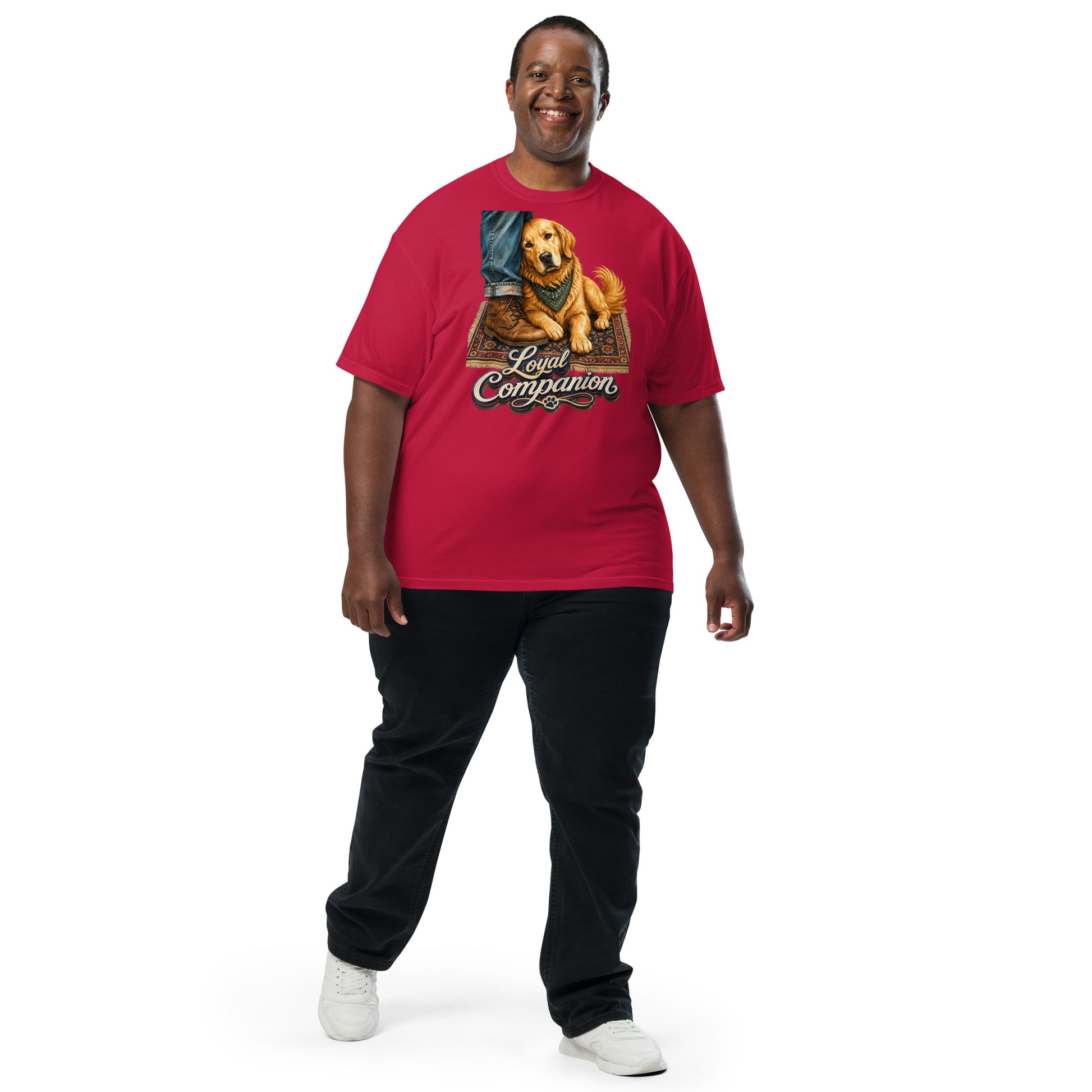 Golden Retriever Lovers Unisex Garment-Dyed Heavyweight T-Shirt — "Loyal Companion" Faithful Dog Resting on Rug Design by printfluence.net