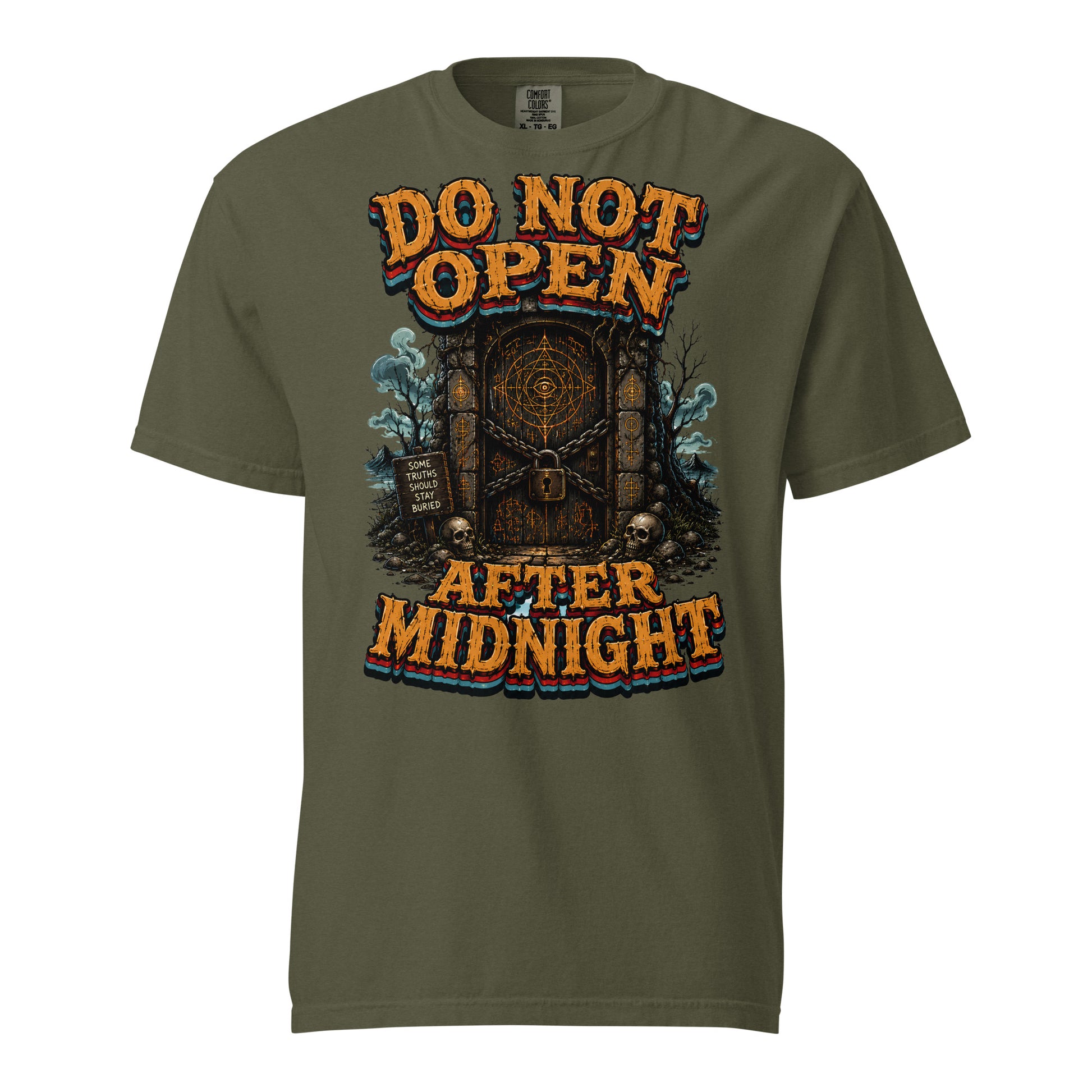 Do Not Open After Midnight Horror Mystery Garment-Dyed Heavyweight Tee by printfluence.net
