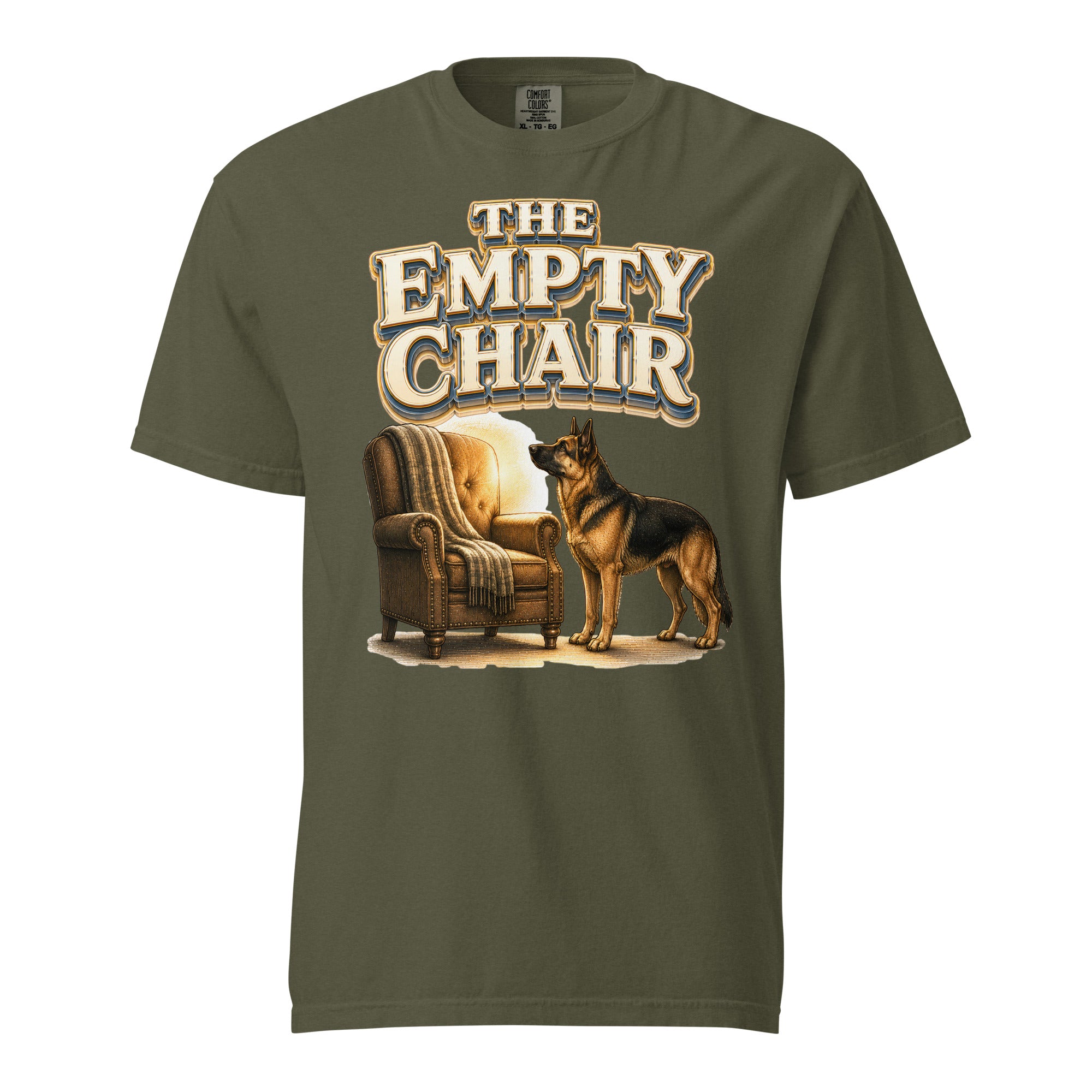 German Shepherd Empty Chair Heavyweight T-Shirt by printfluence.net