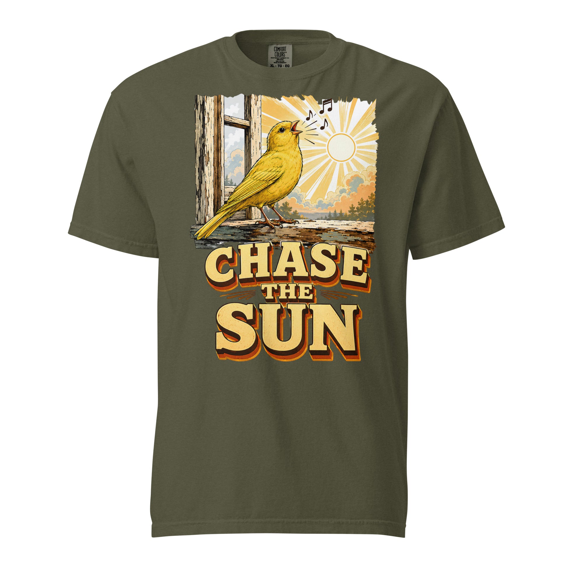 Vintage Chase The Sun Faded Oversized Tee - Retro Canary Lovers T-Shirt T-1 by printfluence.net