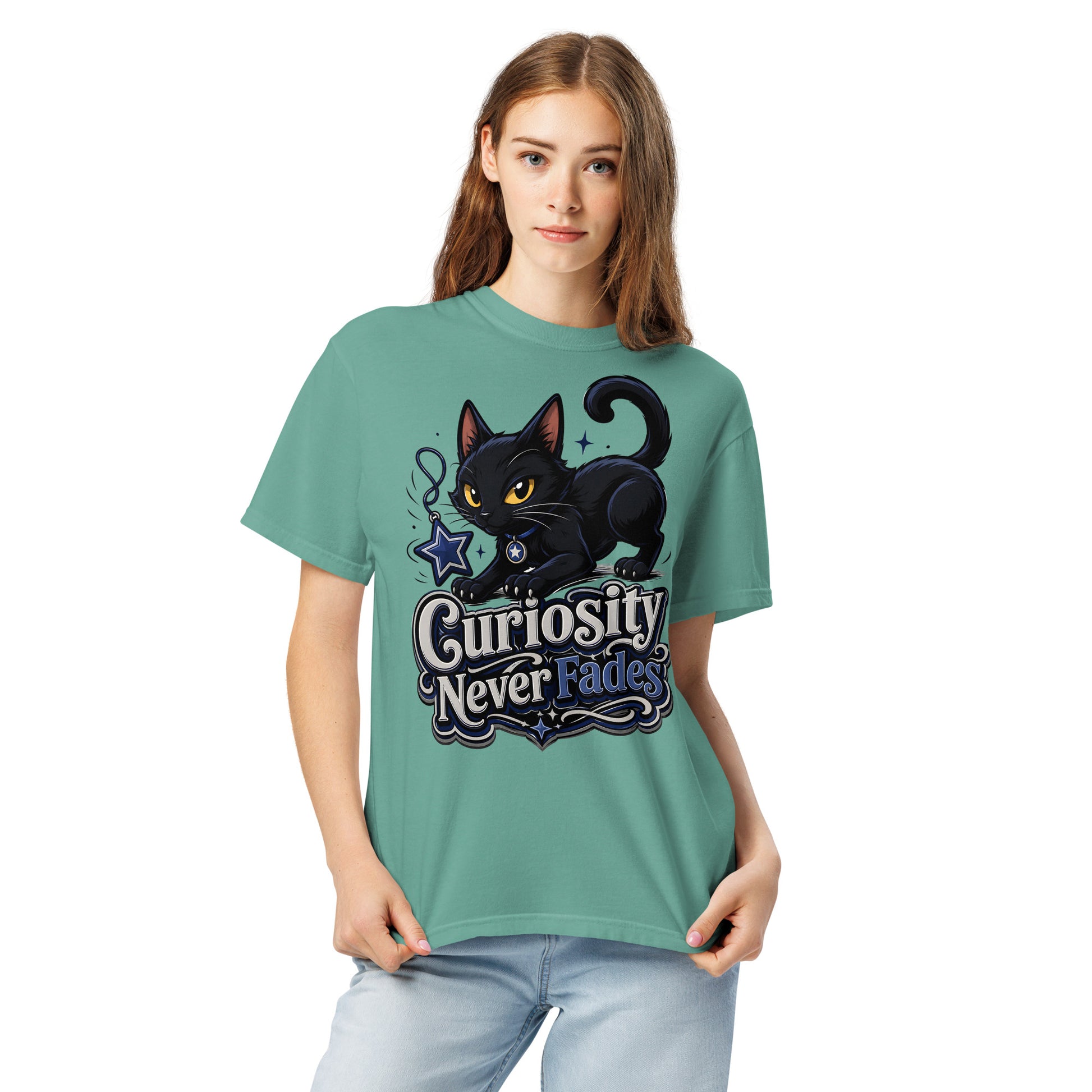 Curiosity Never Fades Cat Lovers Heavyweight Tee by printfluence.net