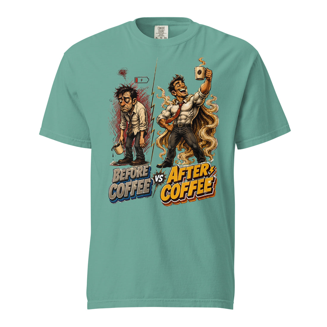 Coffee Lovers Heavyweight T-shirt Before vs After Coffee – Funny Office Humor Graphic Tee by printfluence.net