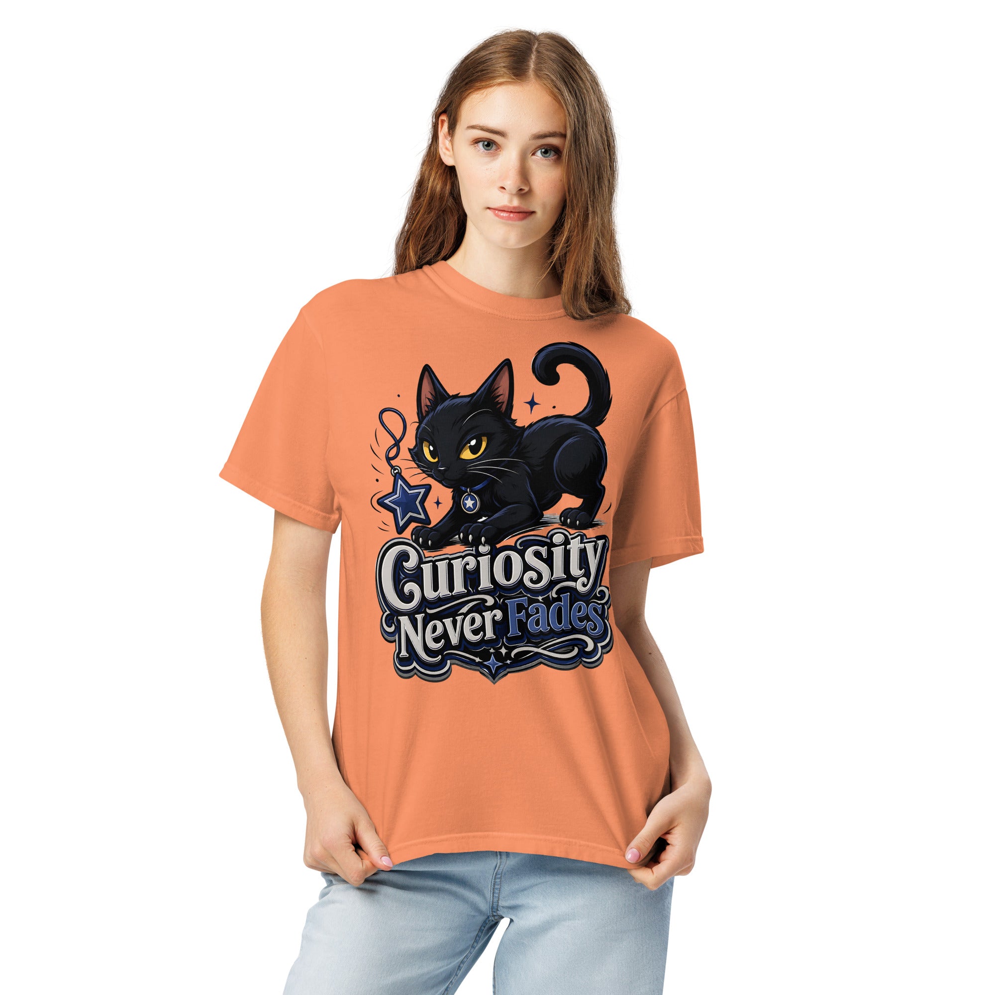 Curiosity Never Fades Cat Lovers Heavyweight Tee by printfluence.net