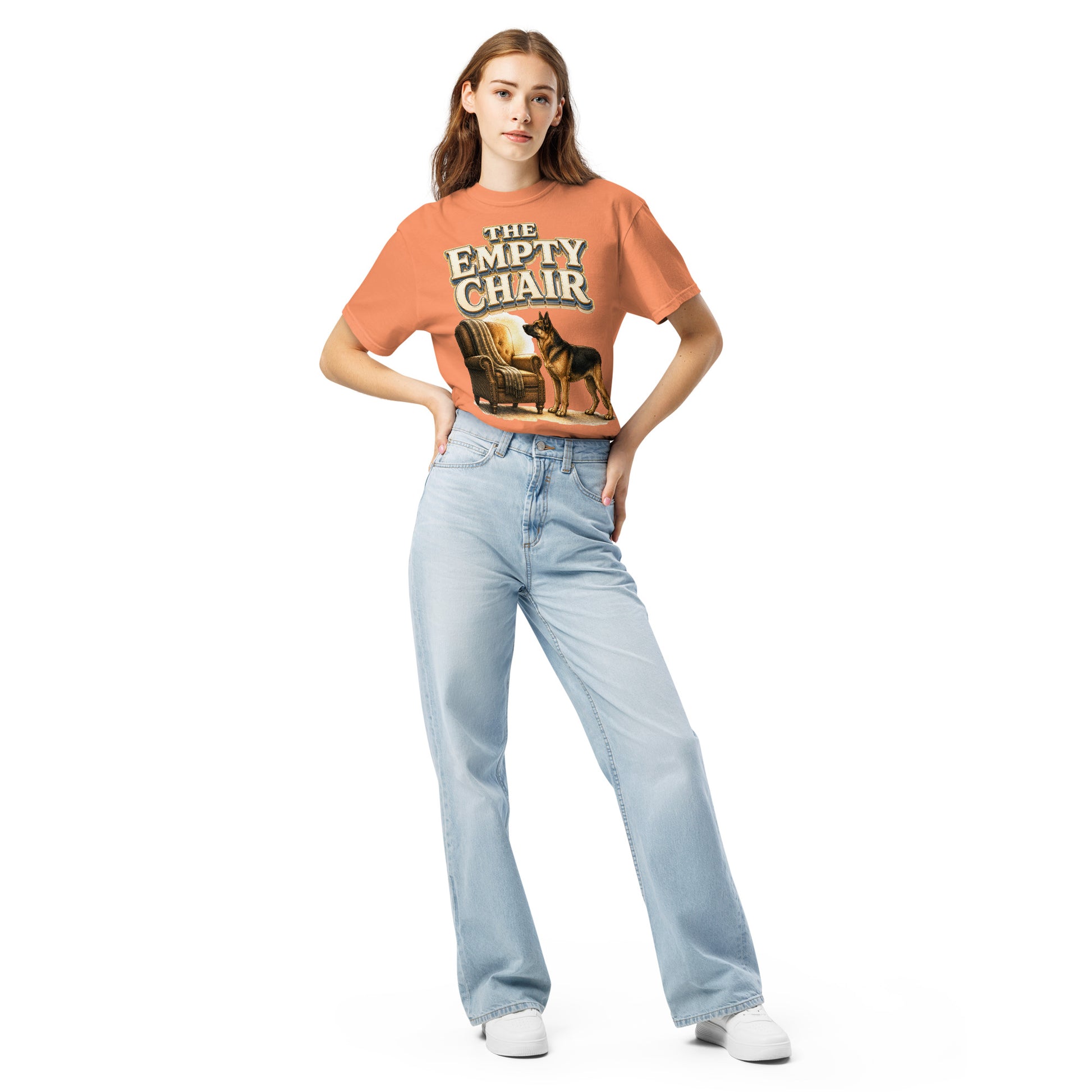 German Shepherd Empty Chair Heavyweight T-Shirt by printfluence.net