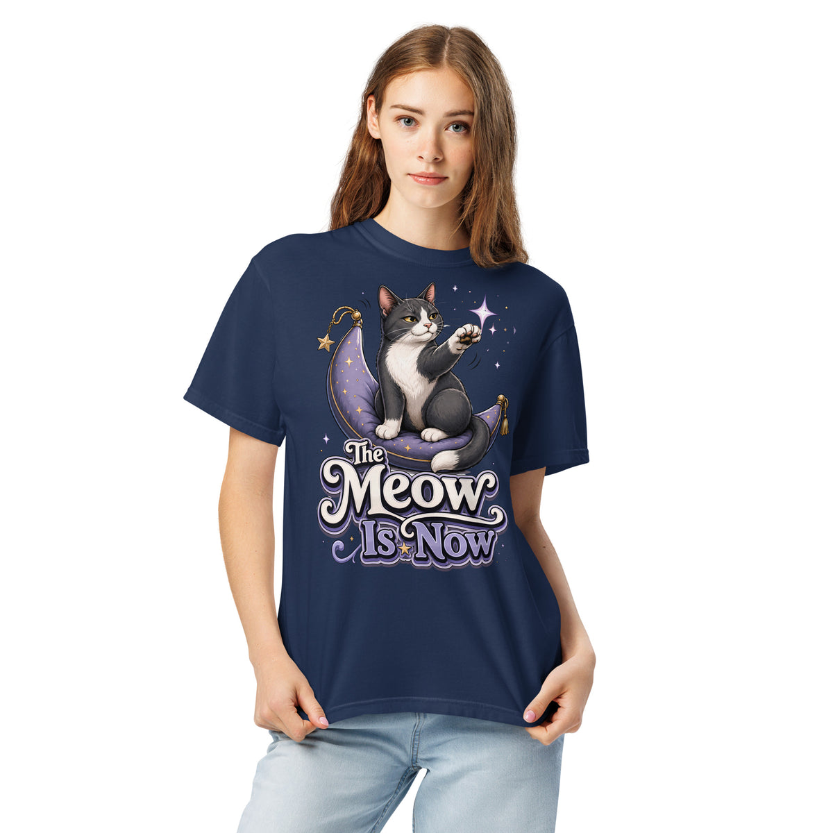 Cat Lovers "The Meow Is Now" Garment-Dyed Heavyweight T-Shirt by printfluence.net