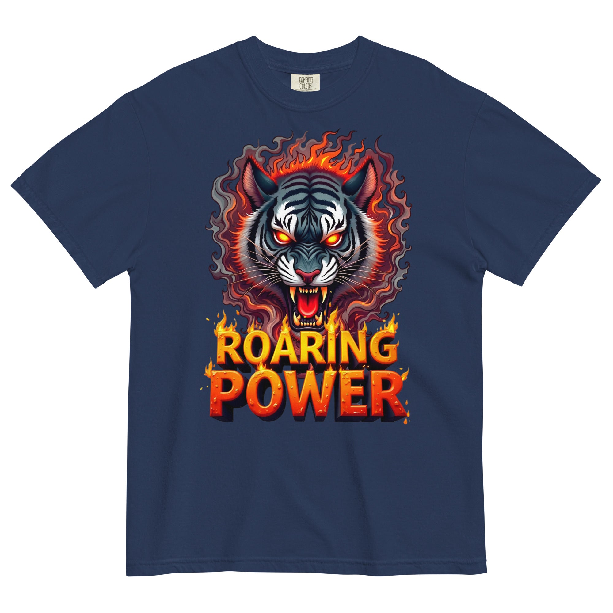Unisex garment-dyed heavyweight t-shirt - Roaring Power Tiger Heavyweight Tee – Fierce Garment-Dyed Unisex by printfluence.net