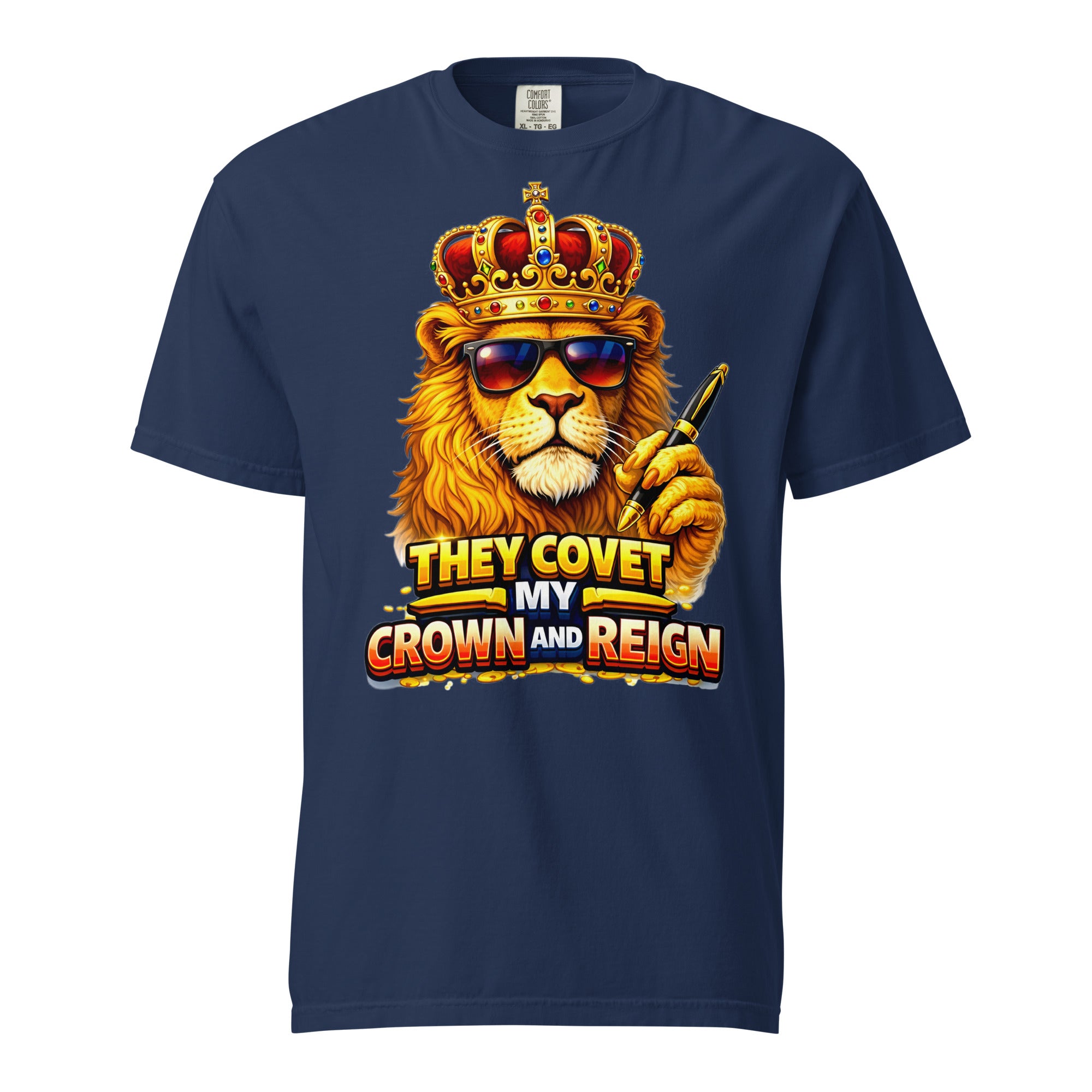 Unisex garment-dyed heavyweight t-shirt - King of the Reign Lion Graphic Tee – Heavyweight Vintage Urban Streetwear by printfluence.net