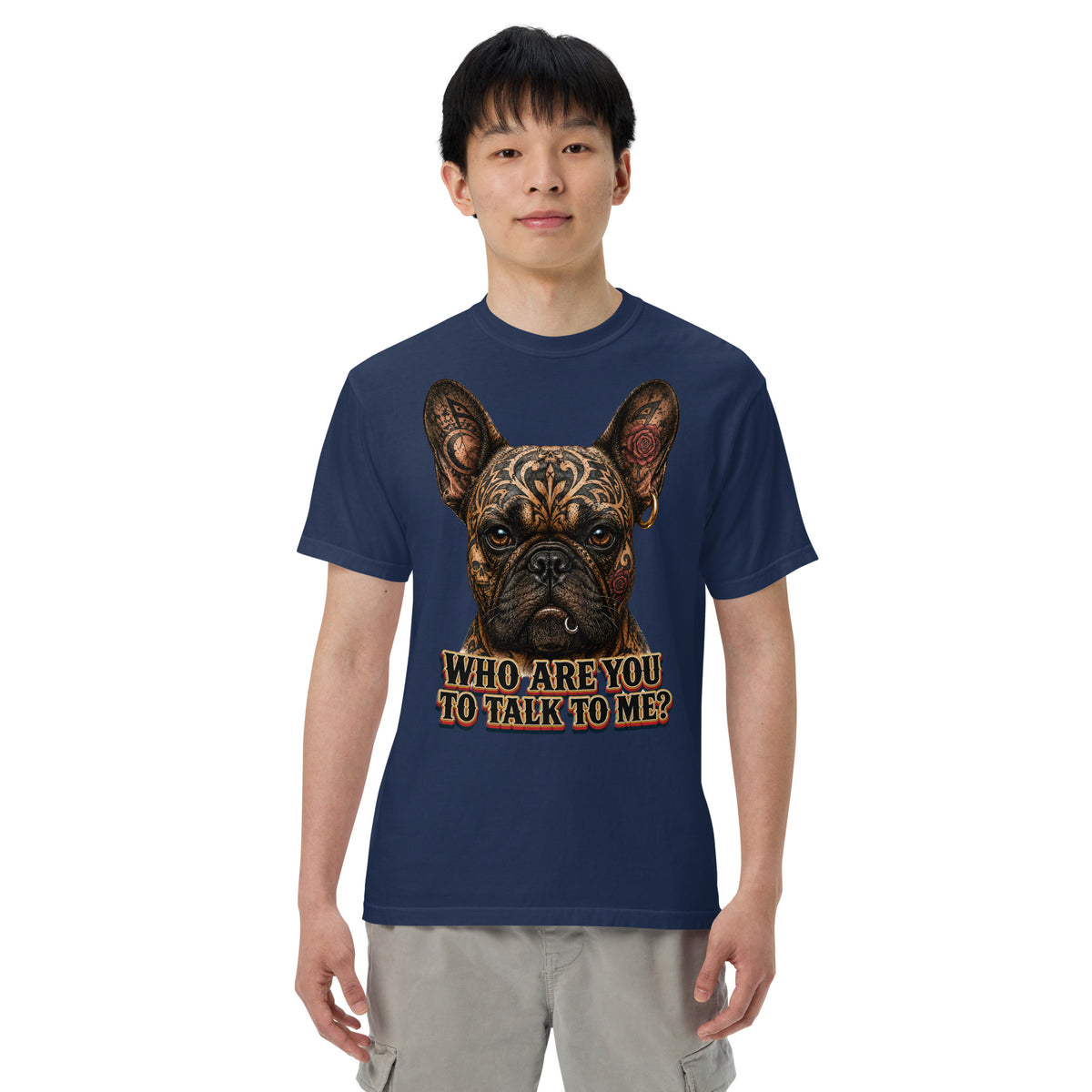 Edgy Frenchie Heavyweight Tee - Garment Dyed French Bulldog Lovers T-Shirt T-1 by printfluence.net