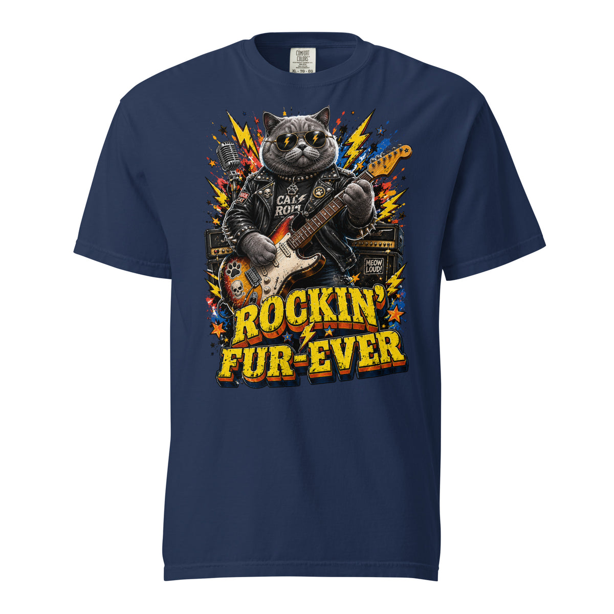 Cat Lovers Unisex Garment-Dyed Heavyweight T-Shirt "Rockin’ Fur-Ever" by printfluence.net