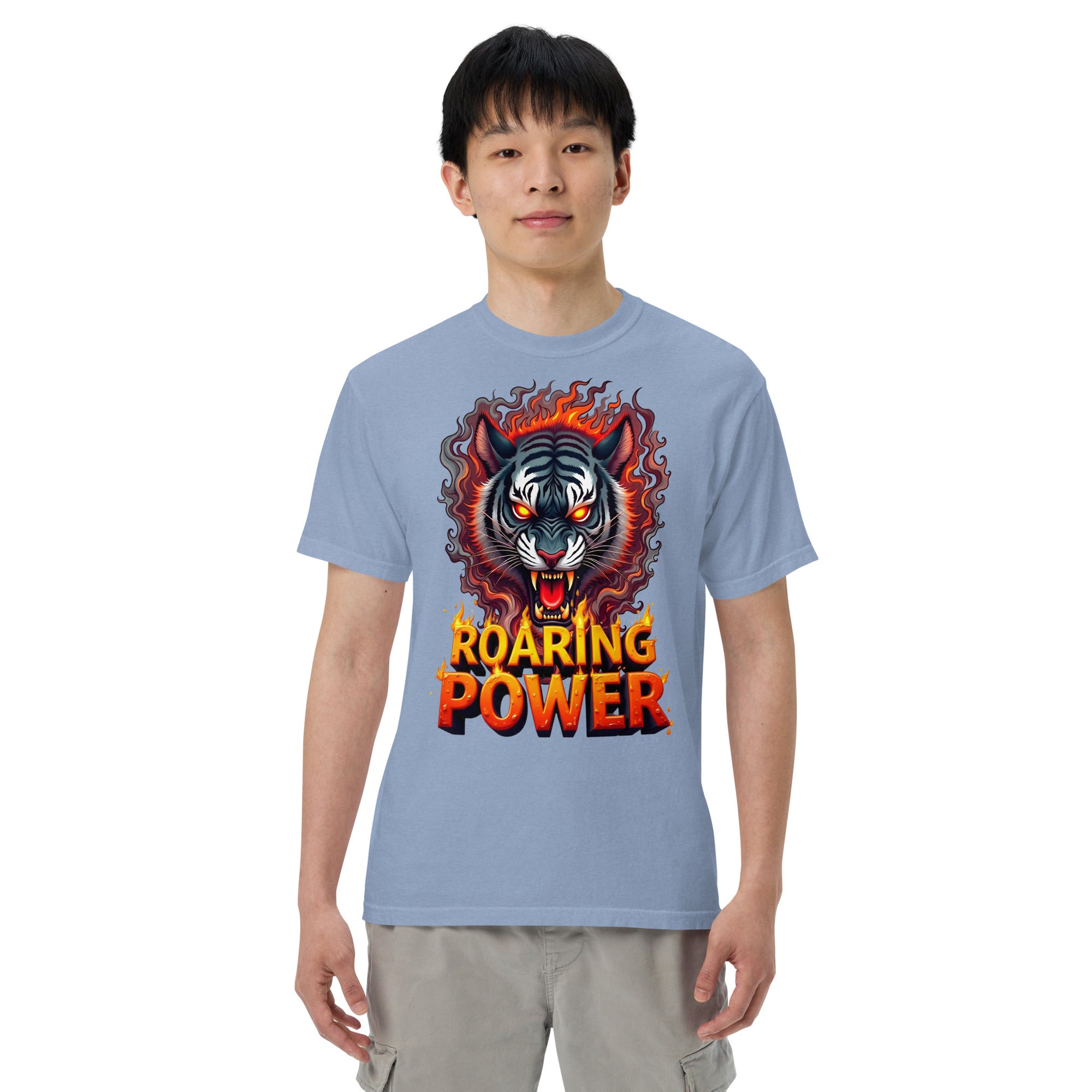 Unisex garment-dyed heavyweight t-shirt - Roaring Power Tiger Heavyweight Tee – Fierce Garment-Dyed Unisex by printfluence.net